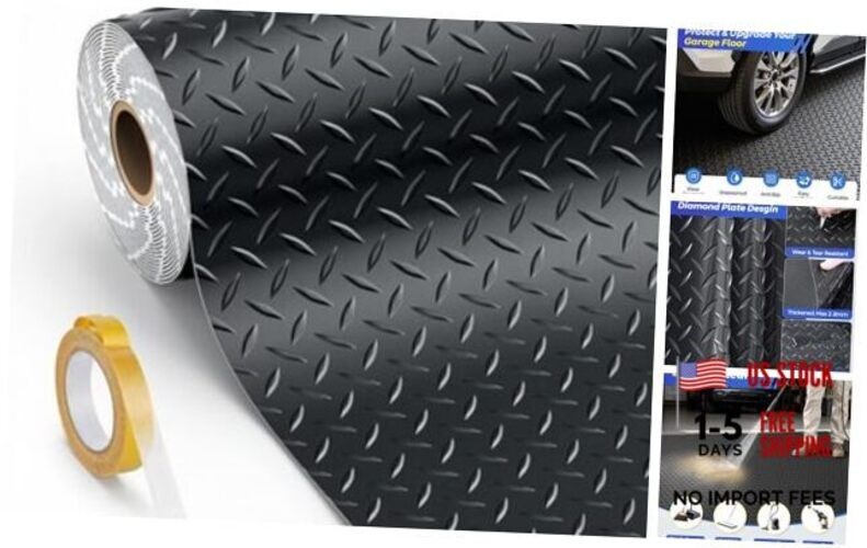 4×7 FT Diamond Plate Flooring Roll – 2.8mm Thickened Garage Floor Mat – 4×7 FT