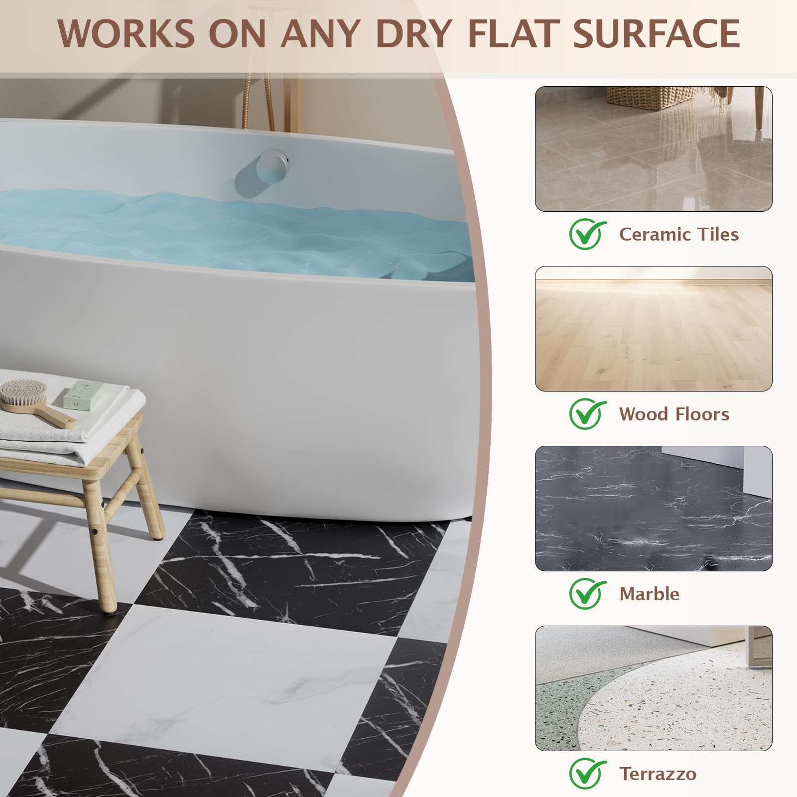 Peel and Stick Floor Tile, 30 PCS 12″ x 12″ Checkered Waterproof Marble Textu…