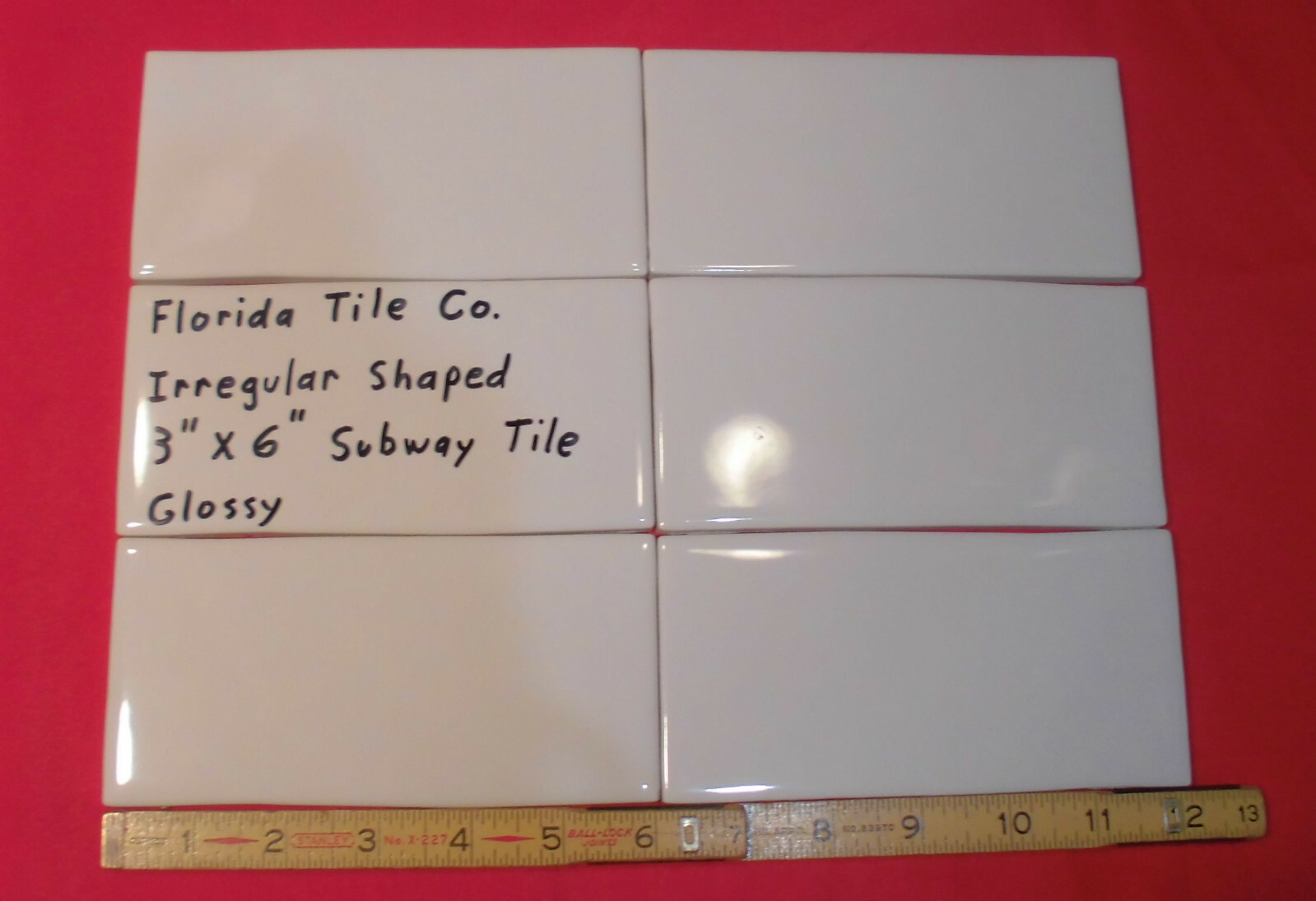 1 pc. *Irregular White* Subway Glossy Ceramic Tile 3″ X 6-1/16″ Florida Co. New