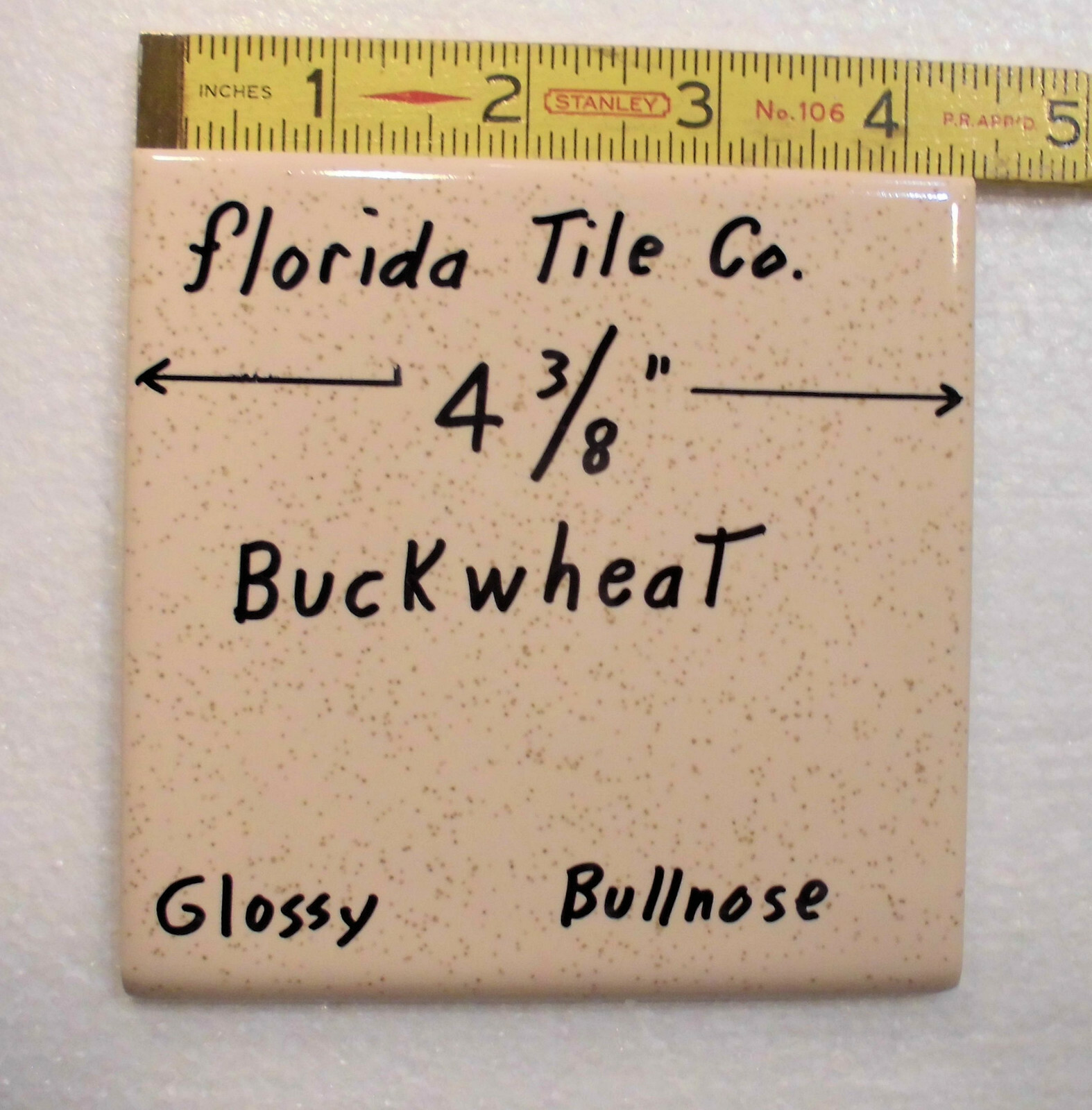1 pc. *Buckwheat* Bullnose 4-3/8″ Glossy Ceramic Tile by Florida Tile Co. New