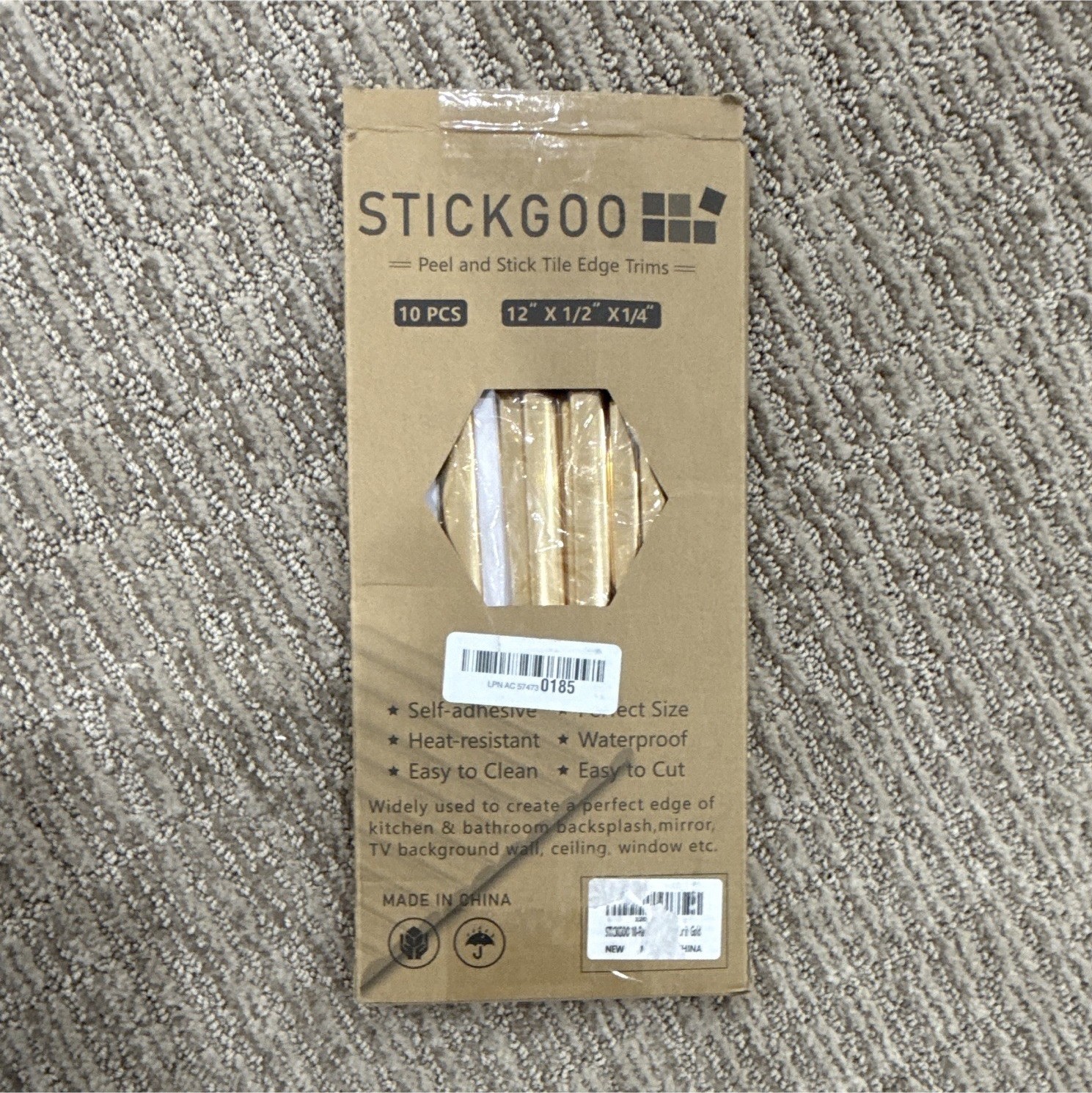 STICKGOO Peel-and-Stick Tile Edge Trim Beige Glossy 12in x 1/2in 10pcs