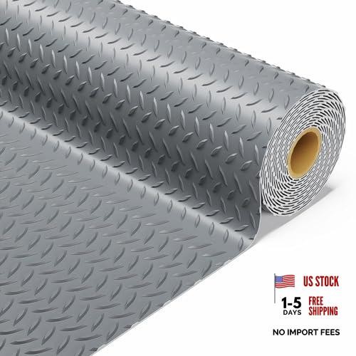 Gray 4x10FT Garage Floor Mat – 3.6mm Diamond Plate – Rubber – Extra Thick