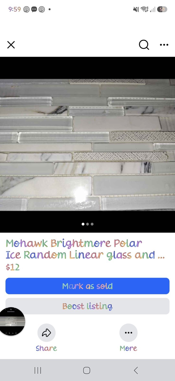 Marble-Look Stone Linear Strip Mosaic Tile Sheet 12×12 Glossy White/Gray