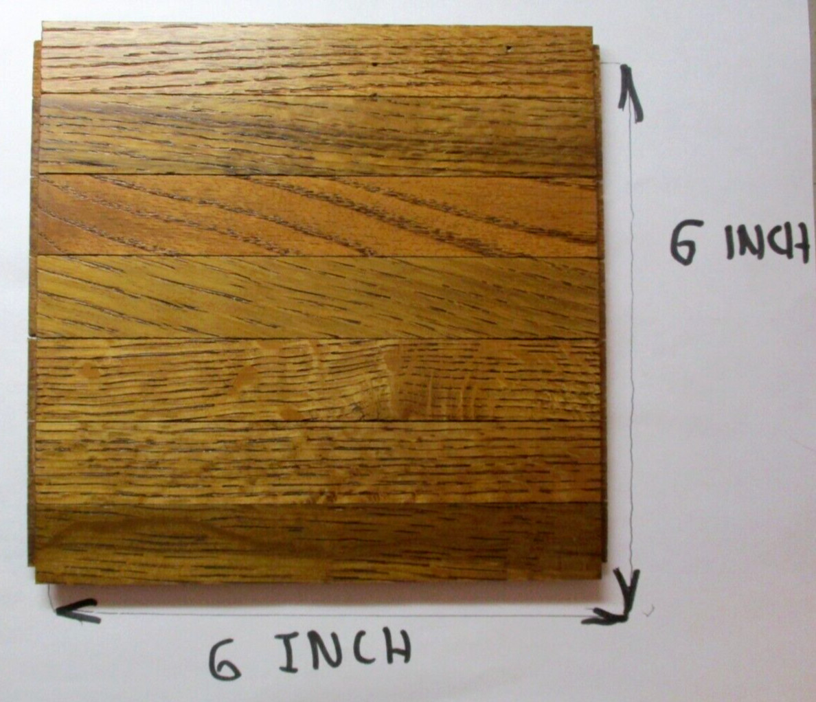 (1) 6″x6″ Color Tile USA 1970 Honey Rustic Waxed Oak Wood Parquet 7 Finger Strip