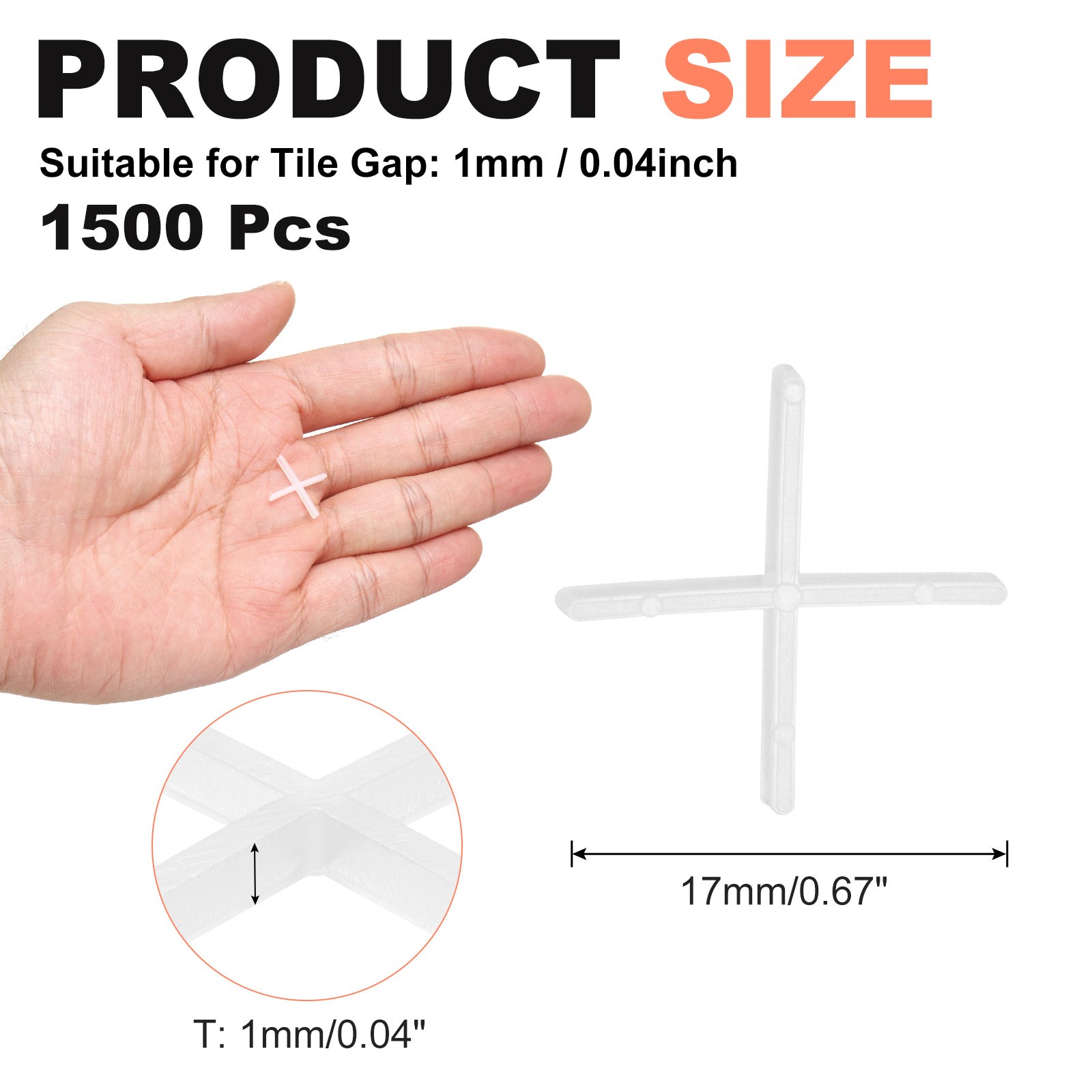 3/64″1 mm Tile Spacers，1500Pcs Cross Plastic Spacers, White
