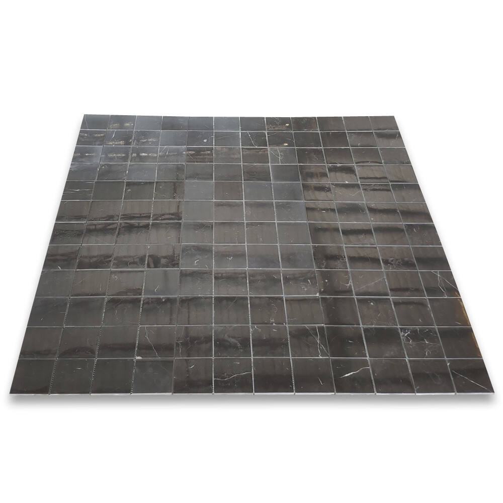 N27XP Nero Marquina Black Marble 3×3 Square Mosaic Tile Polished