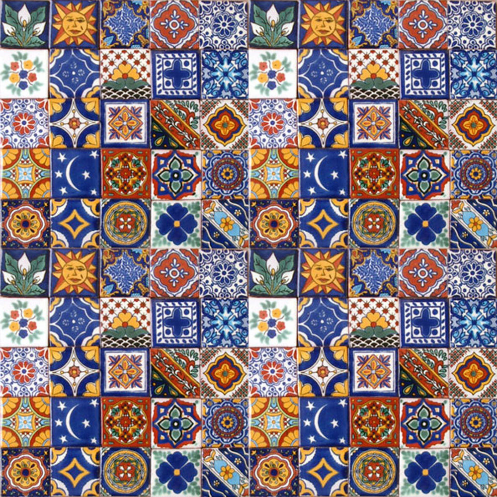 001) SET with 100 Mexican 2×2 Ceramic Tiles Handmade Handpainted Clay Tile