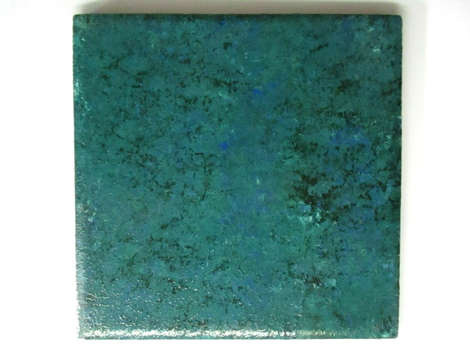 1 Wall Tile US Ceramic USA 4-1/4″ Hand Painted Turquoise Green over Snow White