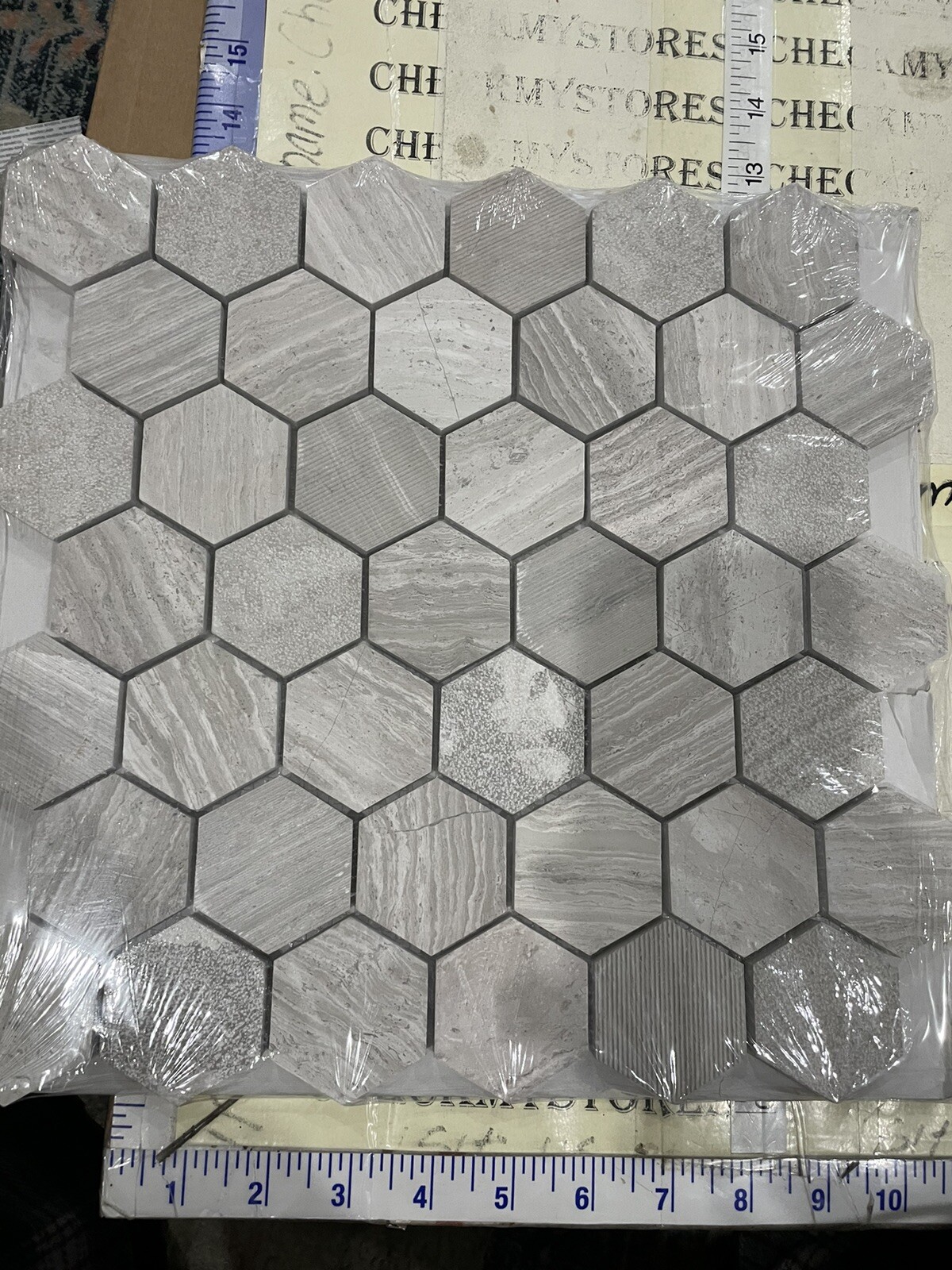 5X (sheets) Honeycomb Hexagon 12”X11.75” Textured Marble Wall Tile 0.98sq Each