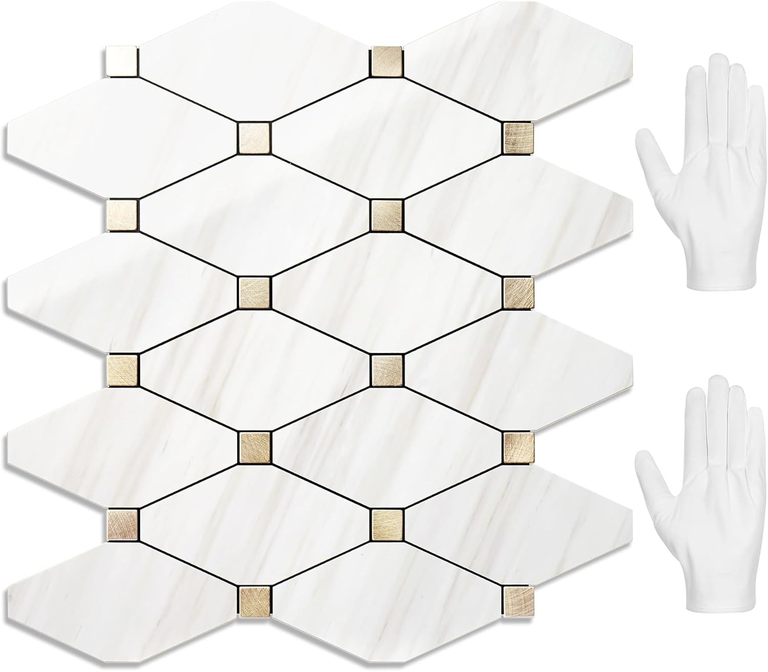 1 Sheet or10 Sheets Peel and Stick Backsplash, Polished Dolomite PVC Mixed Metal