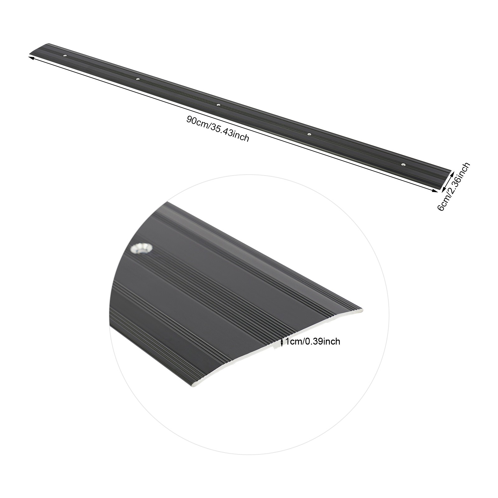 Aluminum Floor Transition Strips Set Of 5 90 × 6 × 1 cm Black
