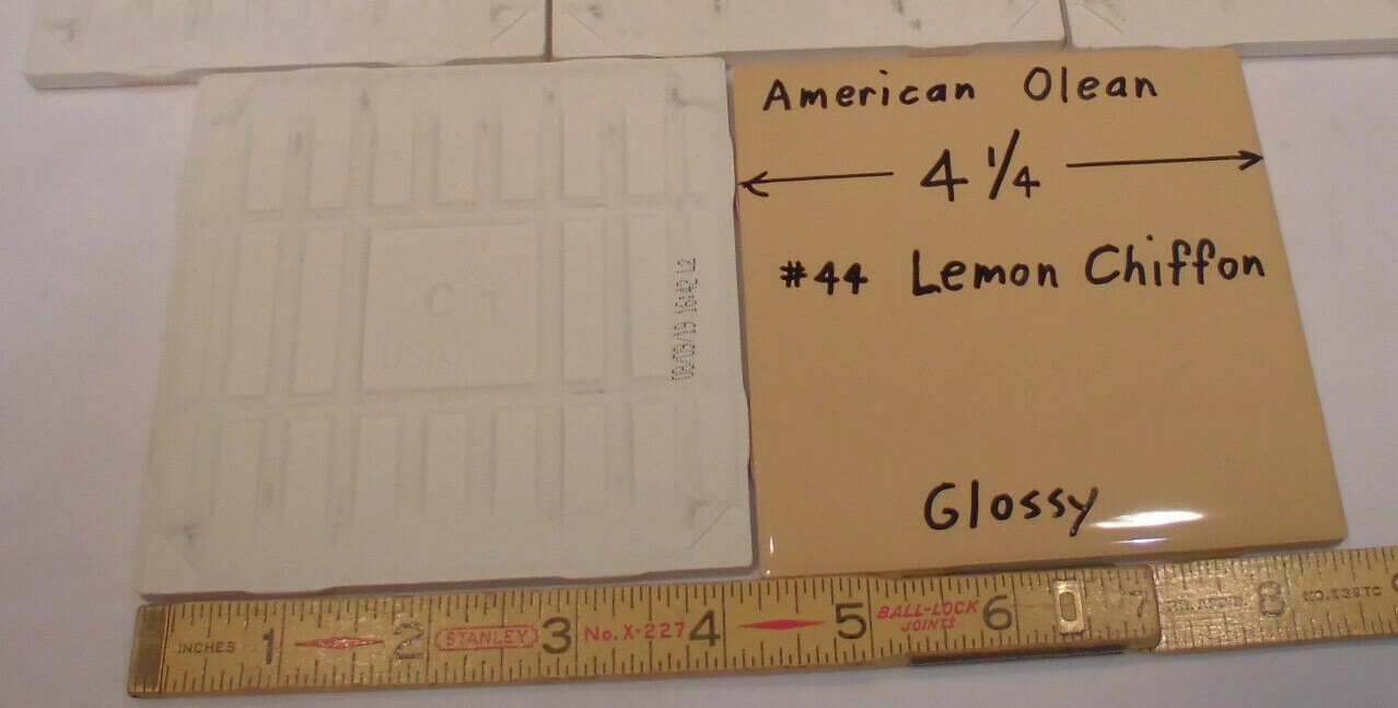 1 pc. Glossy Ceramic Tile *Lemon Chiffon #44* by American Olean 4-1/4″ Mustard