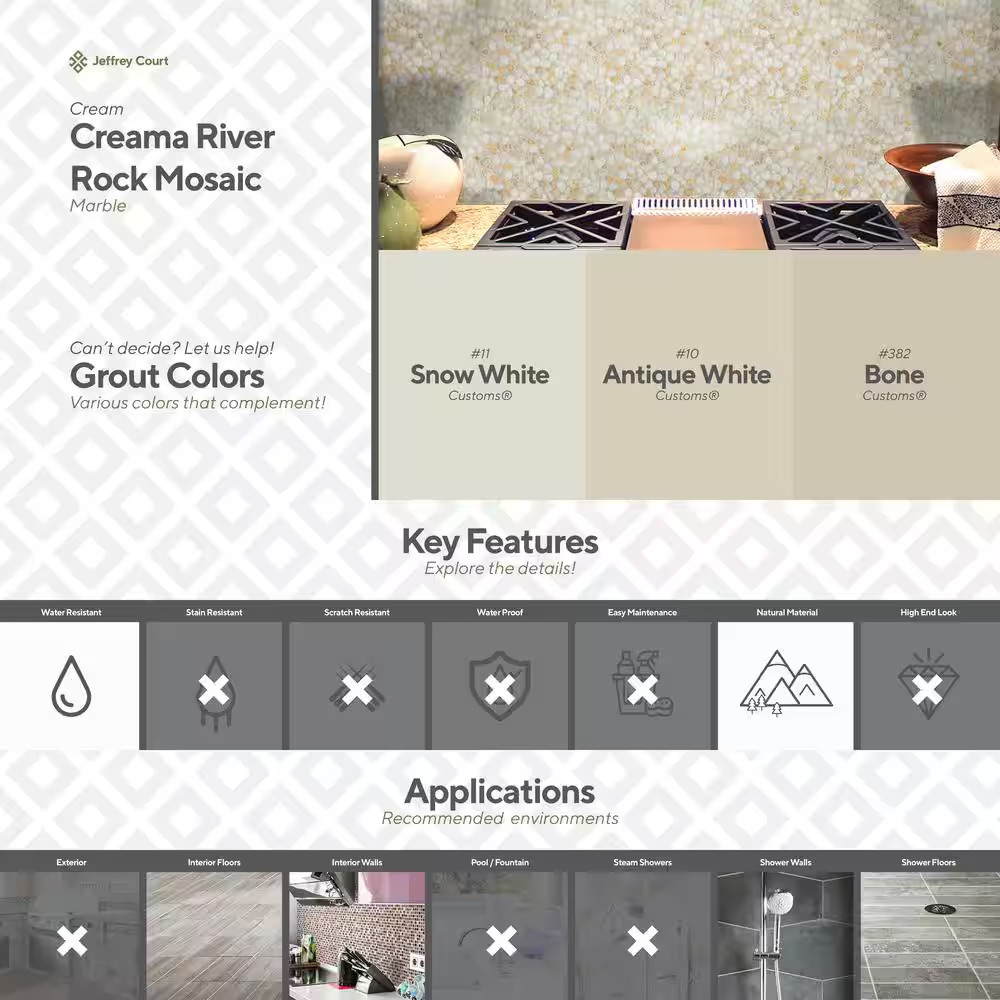 Creama River Rock 11.25 In. X 11.25 In. Honed Marble/ Limestone Floor and Wall M