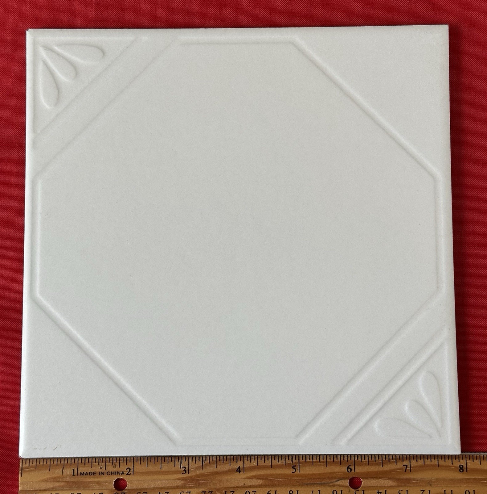 1 pc. Off-White with Pattern Ceramic Floor Tile: 7-7/8″ Smooth, Made USA