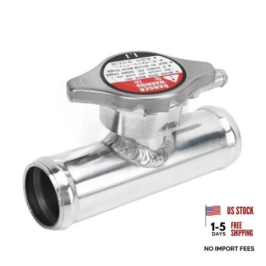 1-1/4in Outlet Aluminum Polished Inline Radiator Hose Filler Neck, 16PSI,