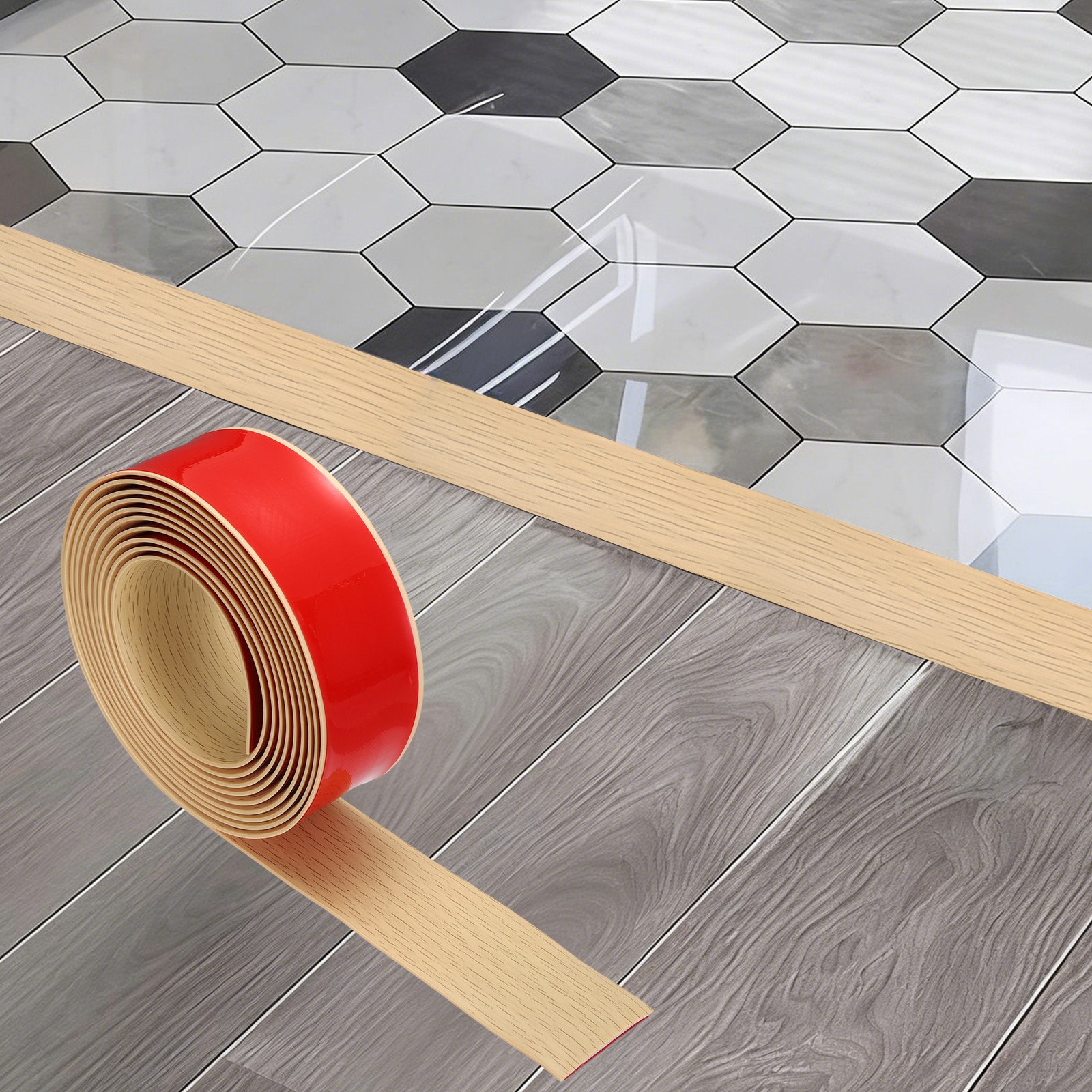 Floor Transition Strip (1.97″/ x 11.5ft) PVC Floor Strips Maple Wood Grain