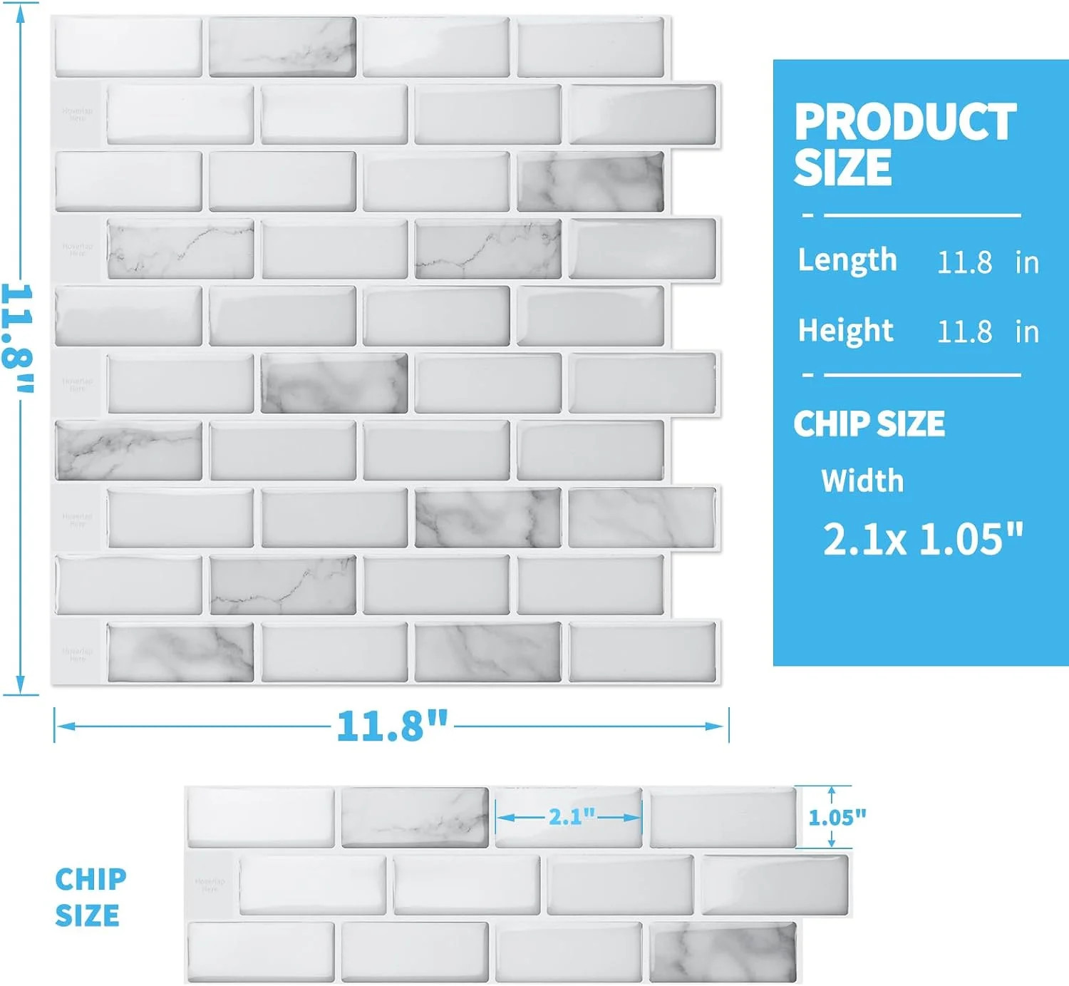 10-Pack Peel and Stick Stone Backsplash Tile, 12″ x 12″, White Marble | Strong A