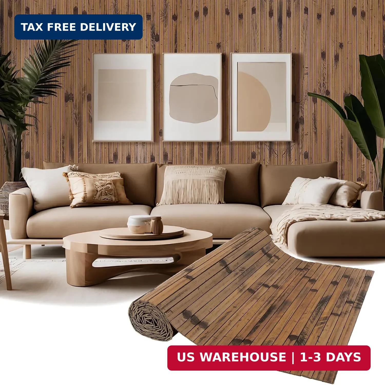 Natural Bamboo Wall Panel for Interior Wall Decor, Pole Wrap Wainscoting Interio