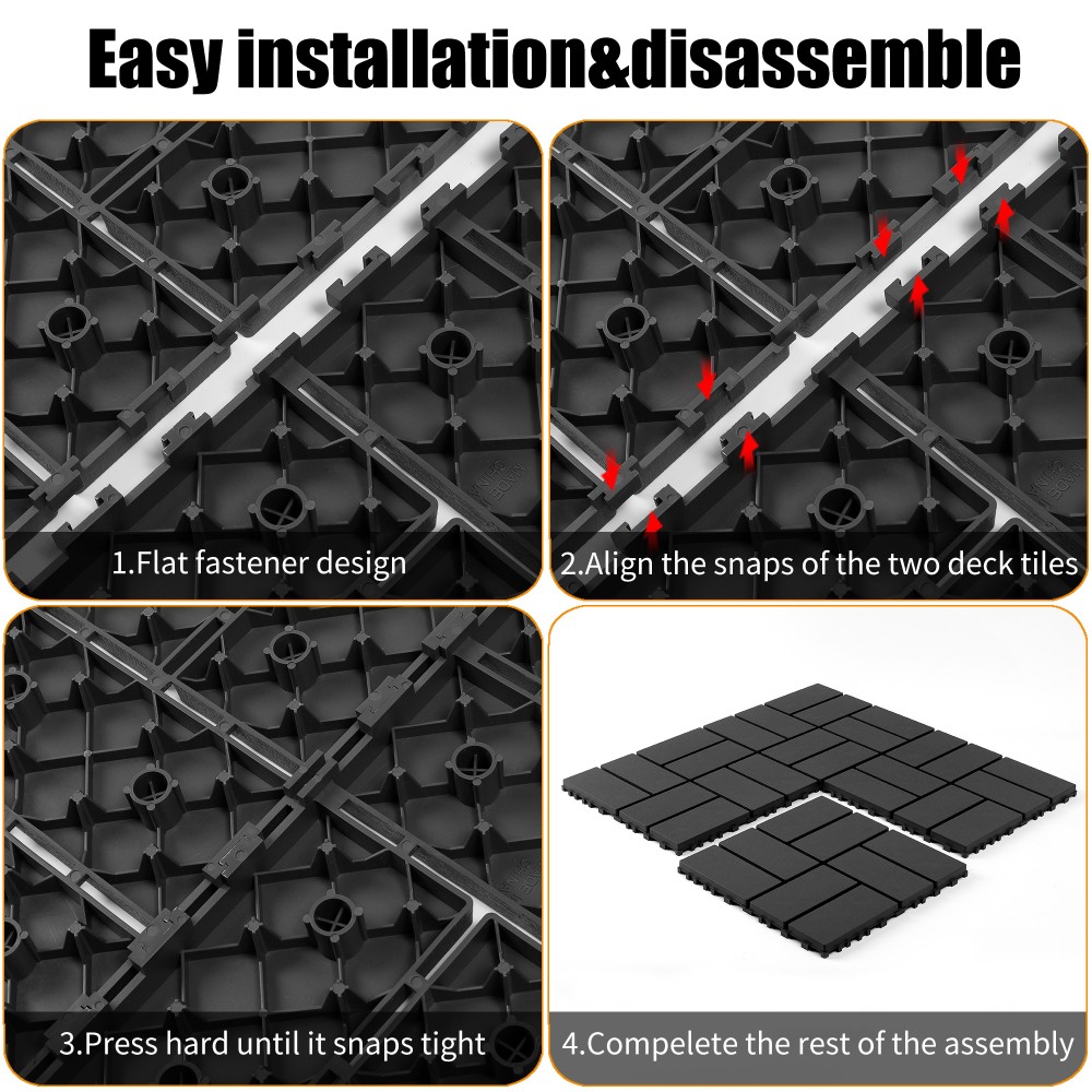 44x Plastic Interlocking Decking Tiles Terrace Decking Tiles, 12 X12 Inches