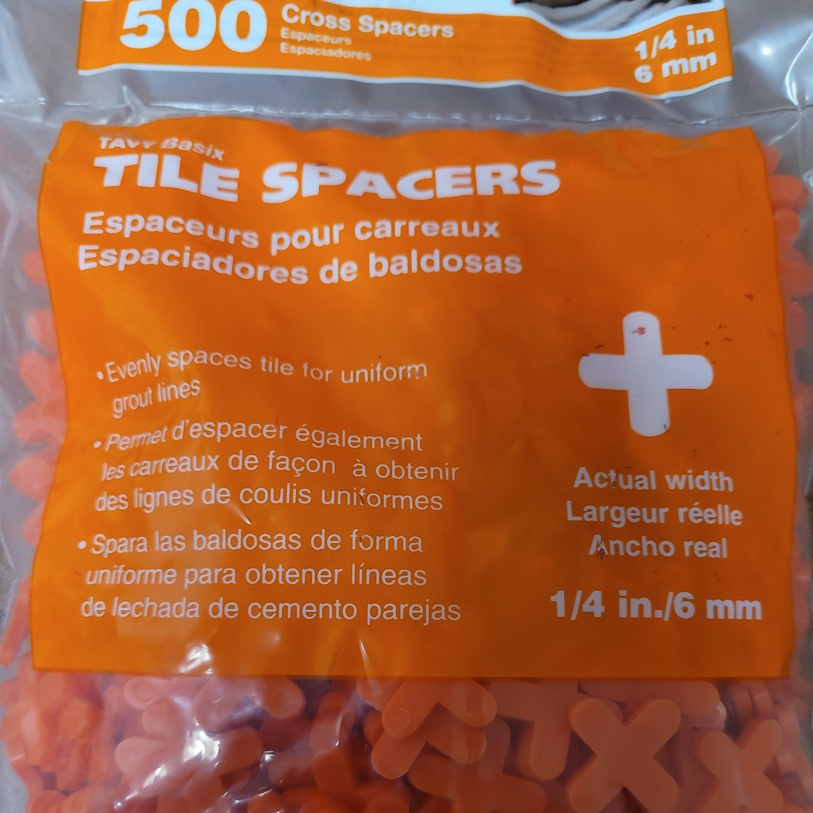 Tavy Basix Tile Spacers 1/4in 6mm 500 Cross Pcs Orange Plastic 4 bags/2000 Pcs