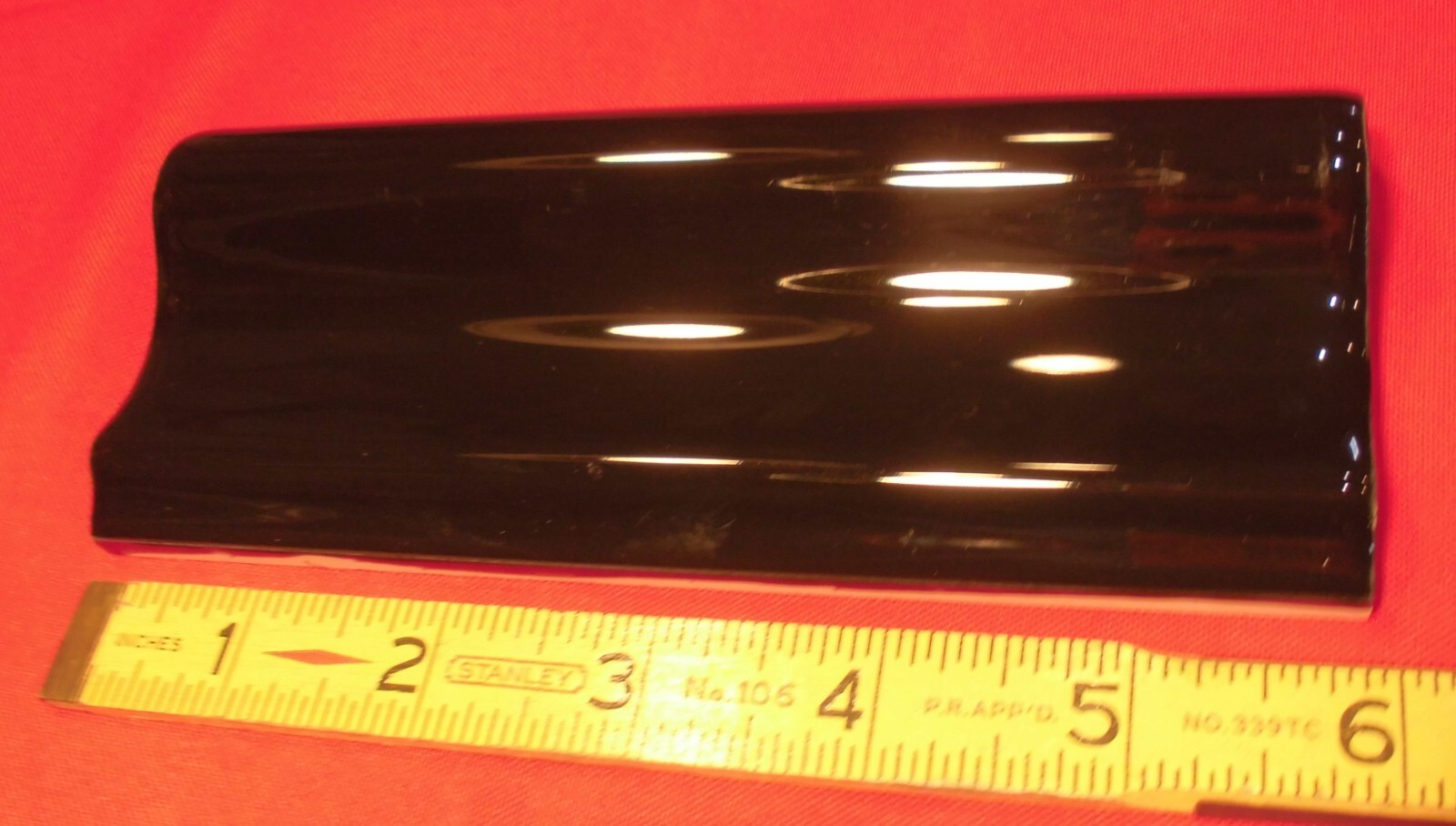 1 pc. Glossy Black: Ceramic Chair Rail made by American Olean, 2-1/2″ X 6″