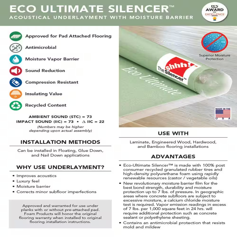 100 Sq. Ft. 3 Ft. X 33.3 Ft. X 2Mm Premium Sound and Moisture Barrier for Hardwo