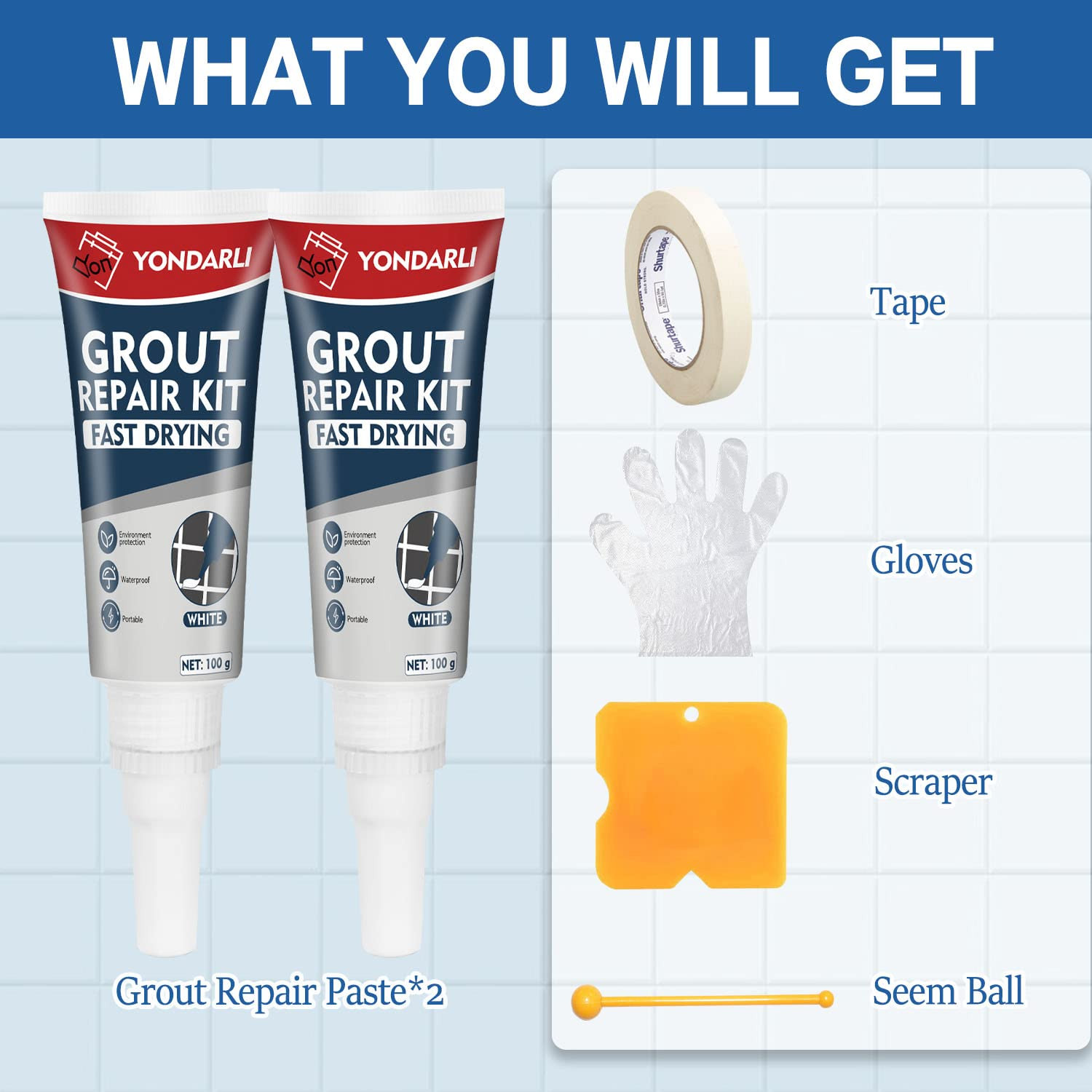 Tile Grout, 2 Pack White Grout Filler Tube, Grout Sealer for Bathroom, Shower, K
