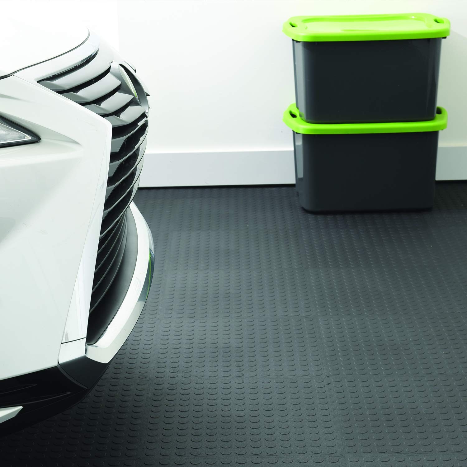 VersaTex Garage Floor 18 x 18 inch Square Plastic Raised Coin 24 Pack, Black