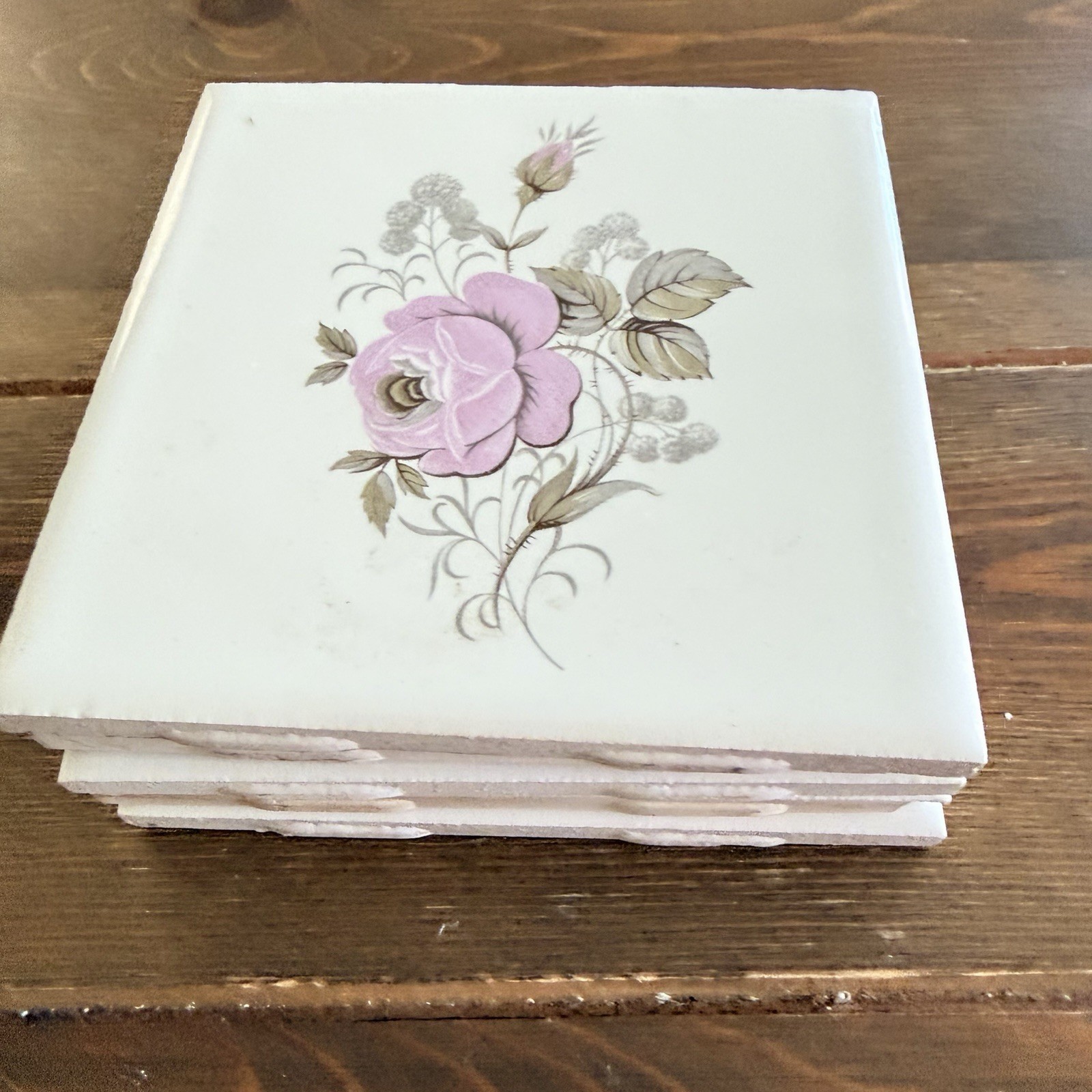 Vintage Ceramic Tiles Florals 4.5 “X 4.5” Made In Canada Set Of 5