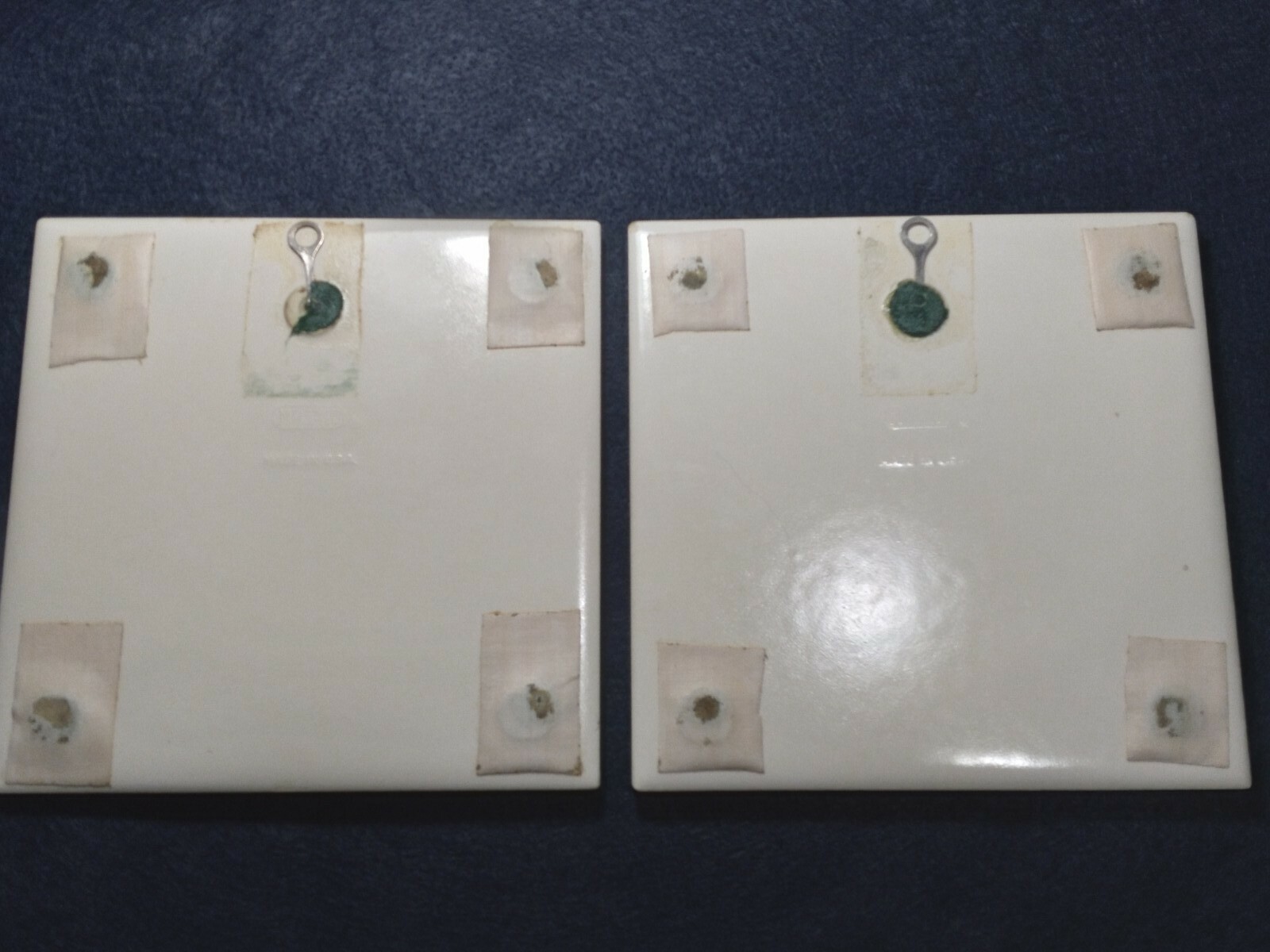 Pair Vintage France Lascaux Cave Painting Bison Decorative Ceramic Art Tiles 6″