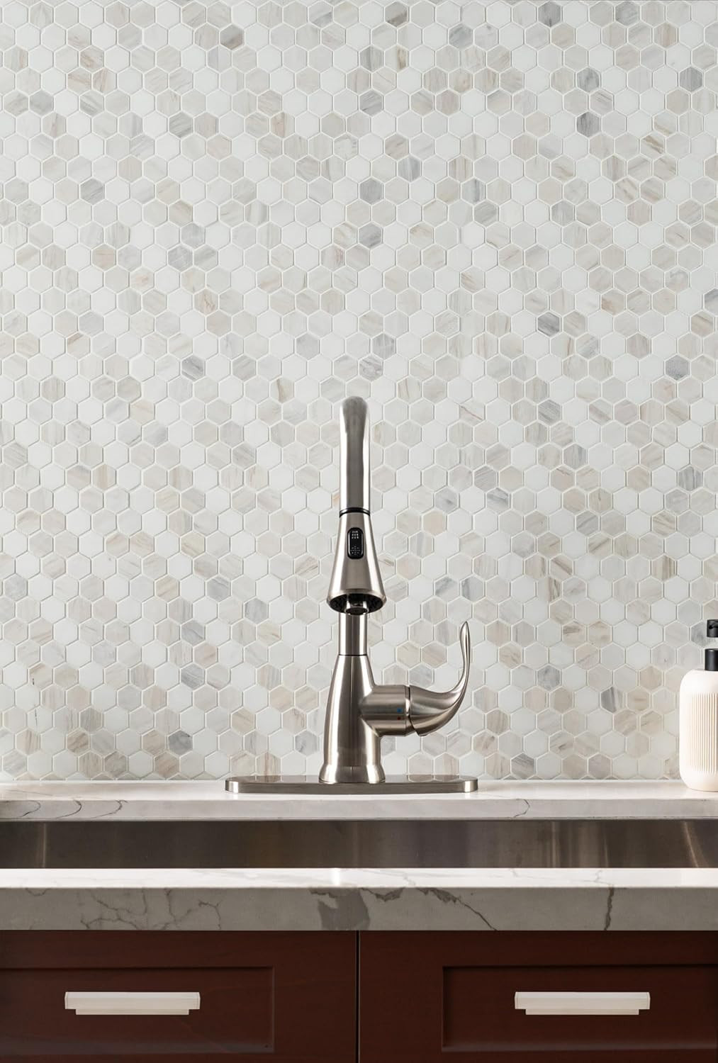 Angora Sazi 11×14 Polished Marble Hexagon Tile for Elegant Kitchens & Baths