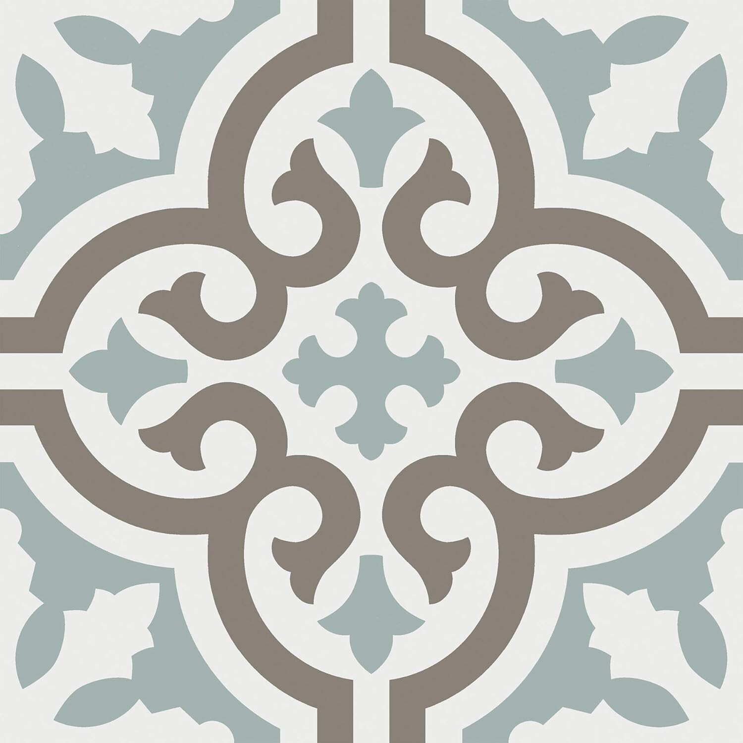 8×8 Cannes Beachside Encaustic Pattern Aqua Stoneware Porcelain Tile (Box of 10)