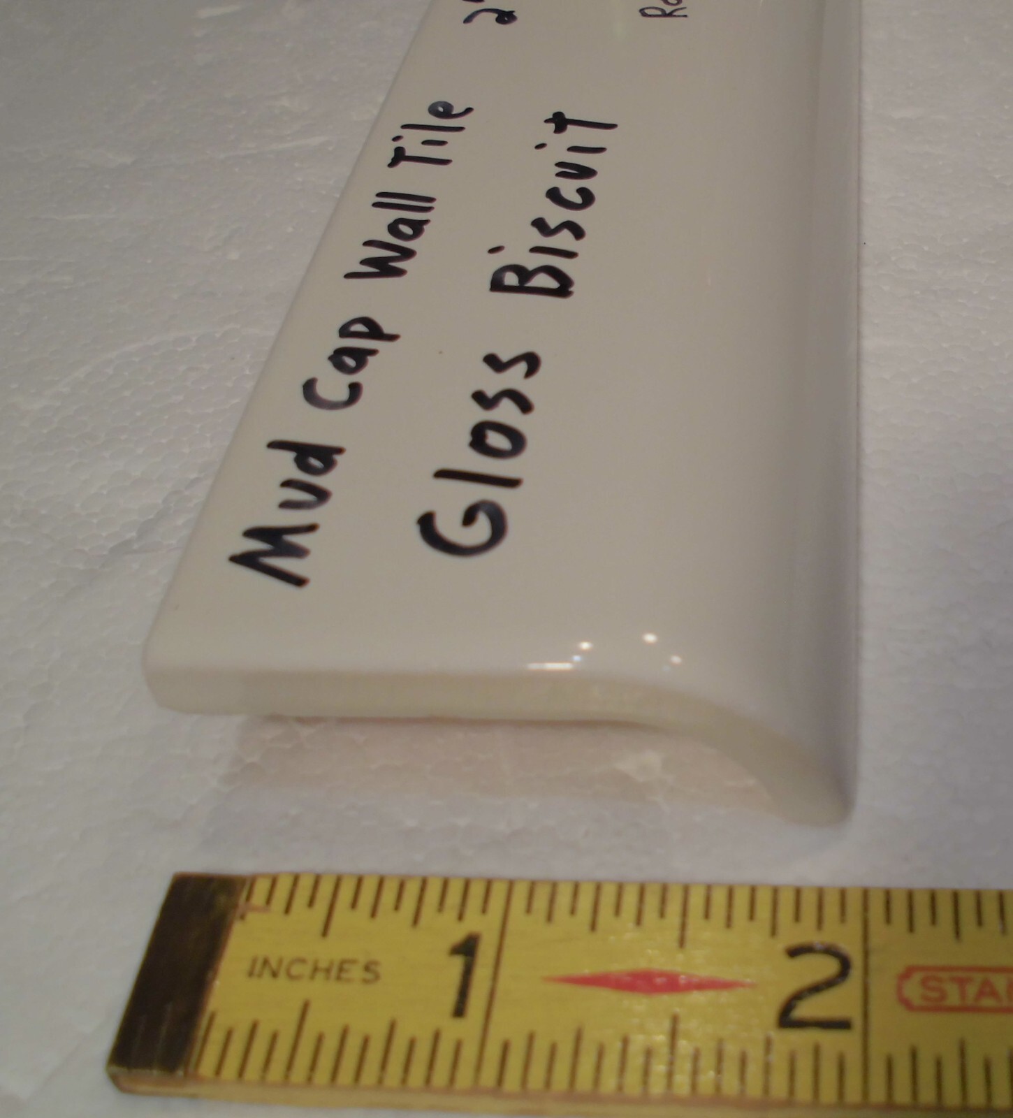 1 pc. Gloss Biscuit: 2″ X 6″ X 3/4″ Ceramic Radius Bullnose Tiles, Mud Caps, New
