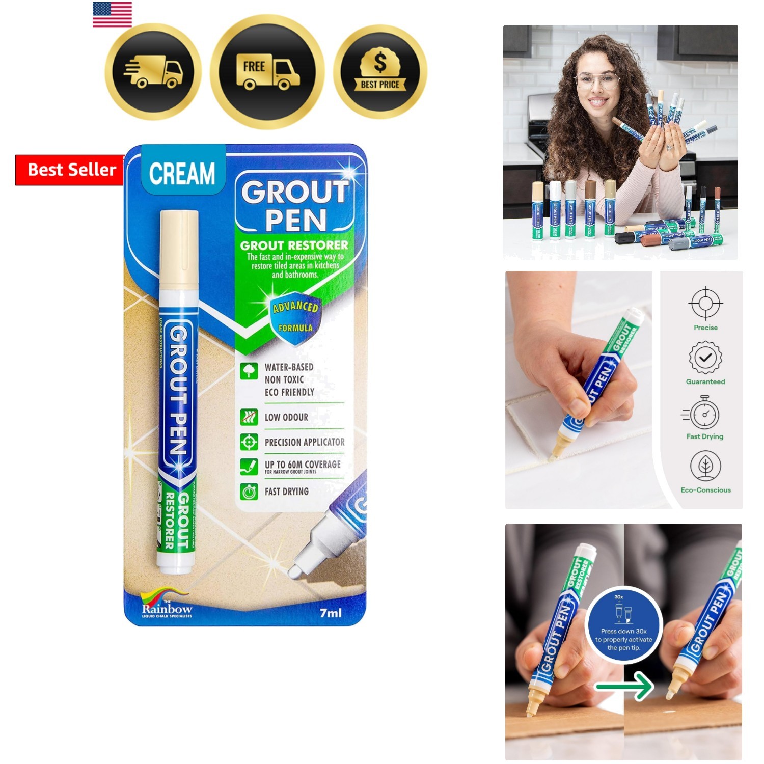 Grout Pen Cream Tile Paint Marker: Waterproof Grout Paint Pen, Tile Grout Col…