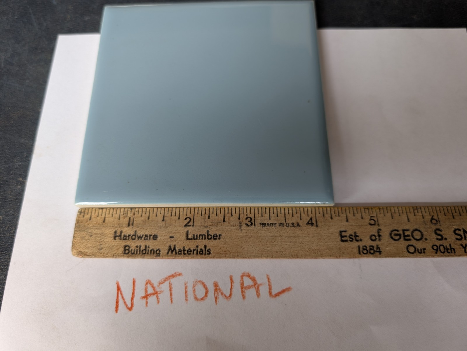 2 pc. Vintage 4-3/8″ Glossy Blue Ceramic National Tile Co. Sq. Edge Cornflower