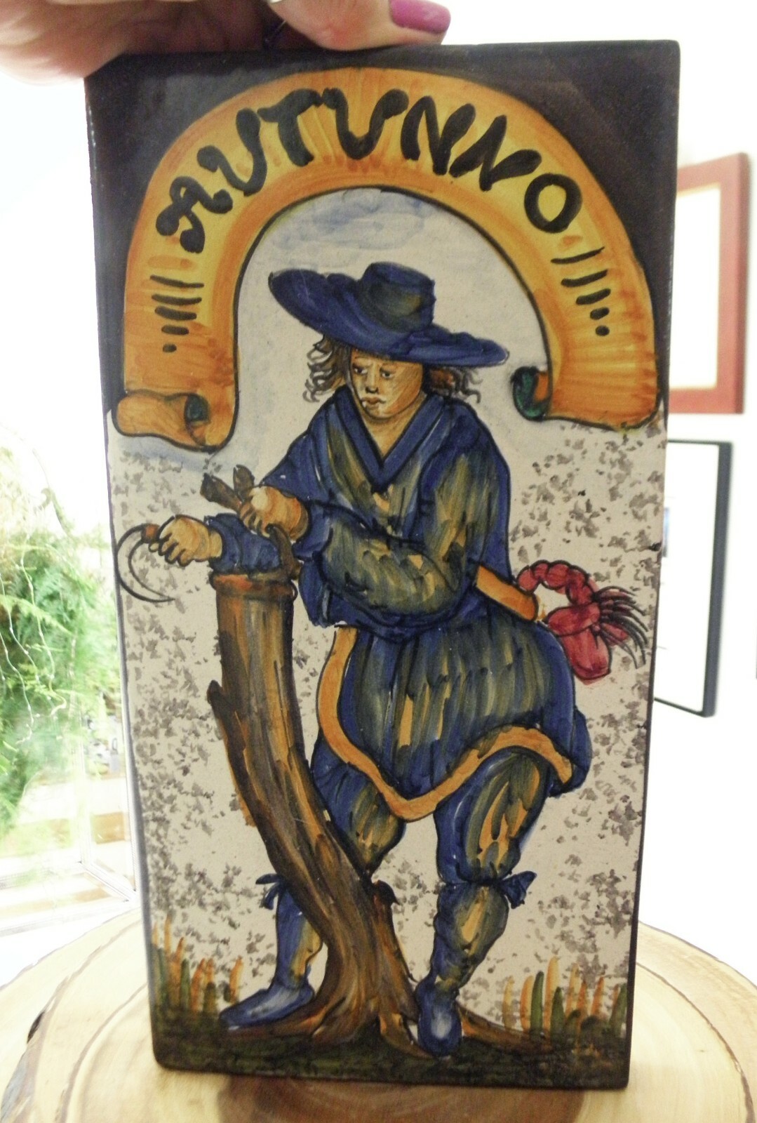 ITALY ceramic terra cotta tile 6″x12″ Antica hand painted AUTUNNO (Autumn)