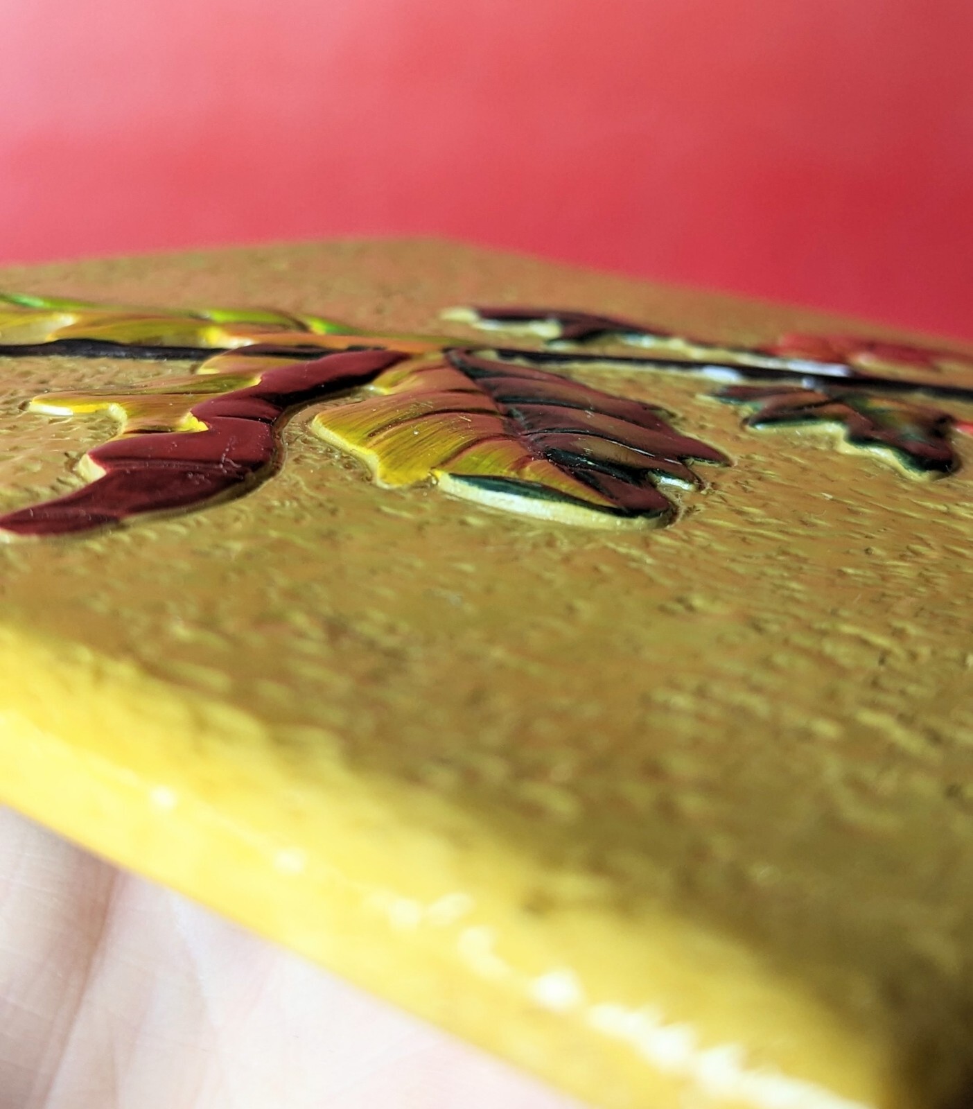6 ½” Yellow 3D Colorful Fall LEAVES Branch Acorn Art Resin Accent TILE Trivet