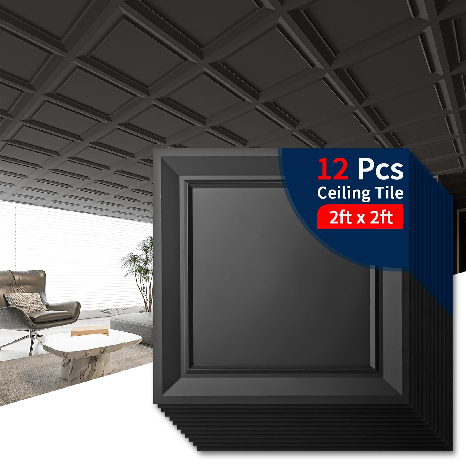 24 x 24 Drop Ceiling Tiles, 12 Pack Drop in System High Grade PVC Wall Panels…