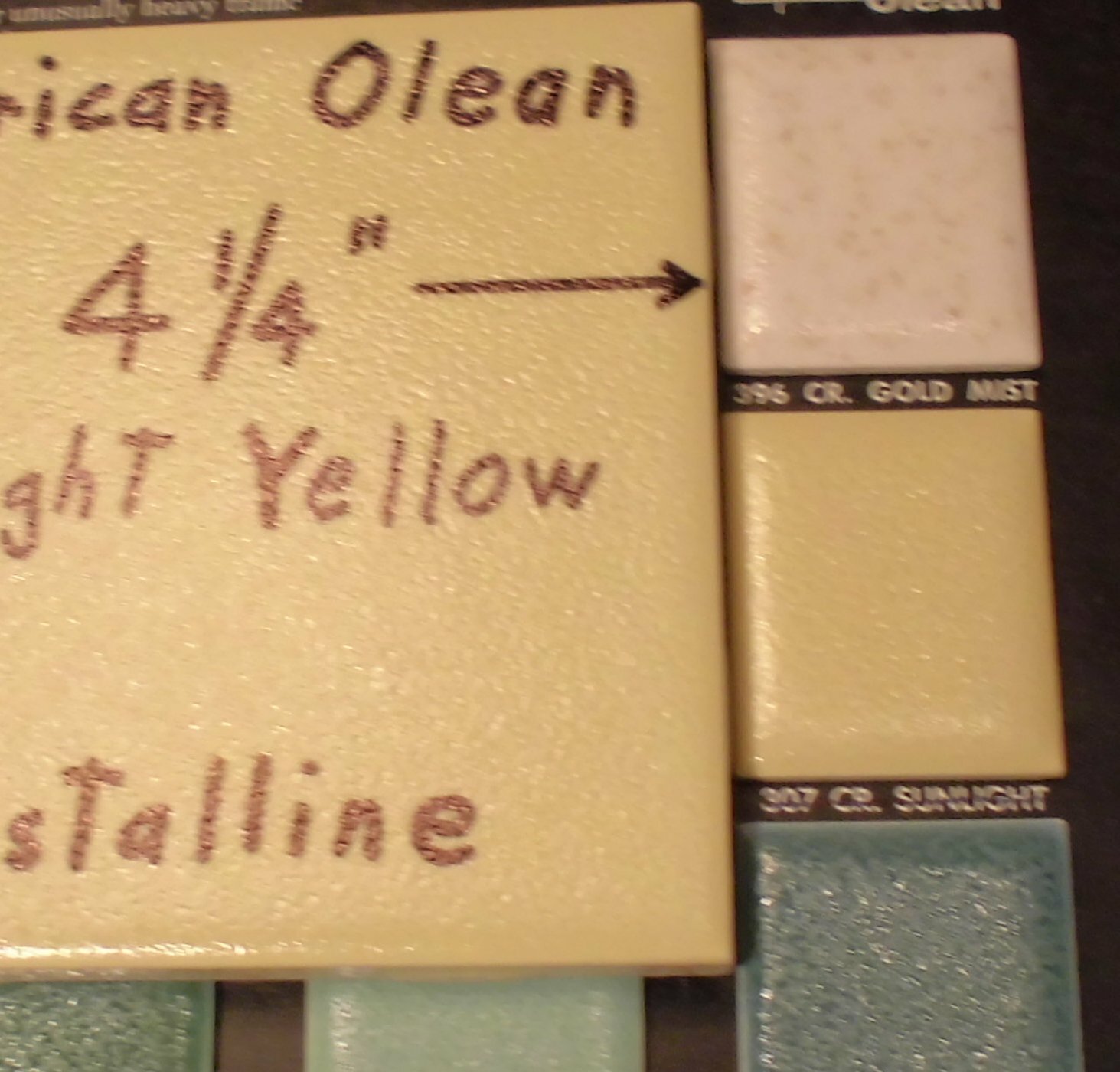 1 pc. *Yellow* Ceramic Tile Crystalline Glazed by American Olean 4-1/4″ NOS