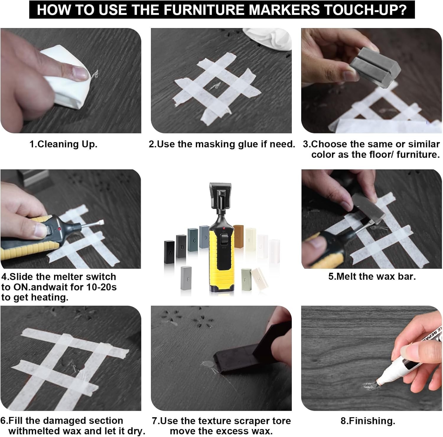 Hardwood Floor Repair Kit -11PCS Laminate Vinyl Floor Wax with 8PCS Wood Furn…