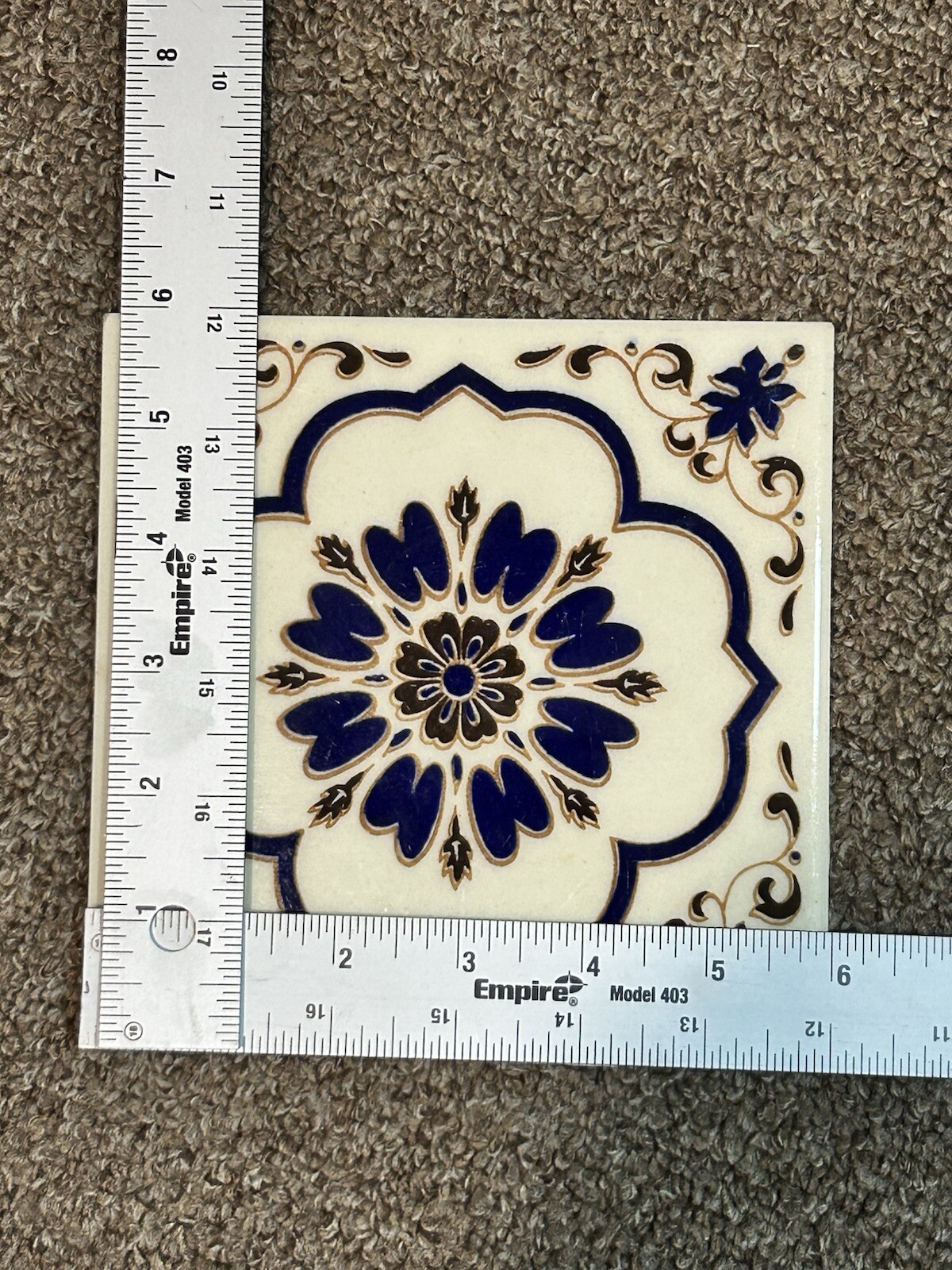 Lot of 2- 6 x 6 inch X 1/4 inch DAL-TILE Made In Mexico Blue-Brown