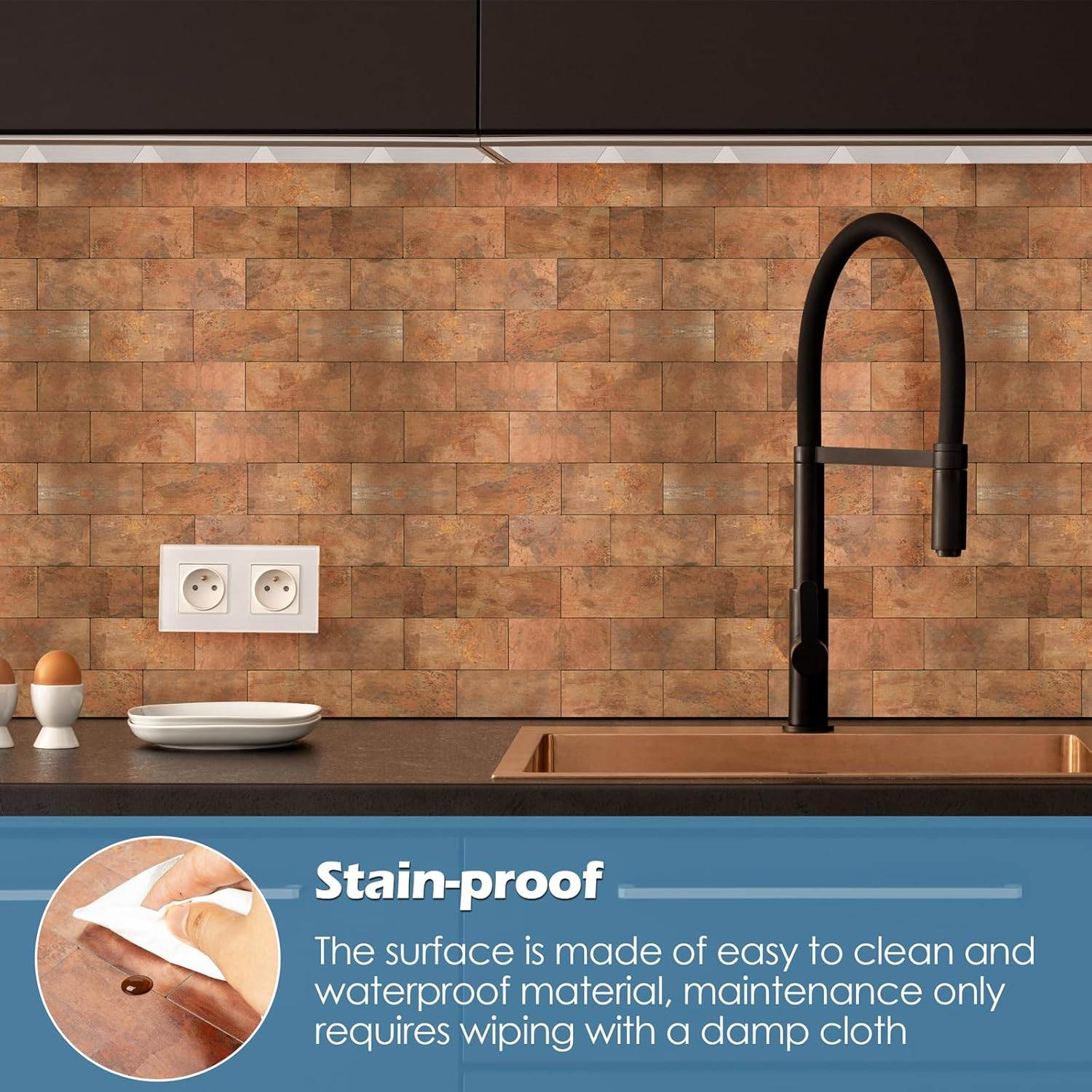 10-Pack 12″x12″ Copper Metal Peel and Stick PVC Wall Tiles for Backsplash