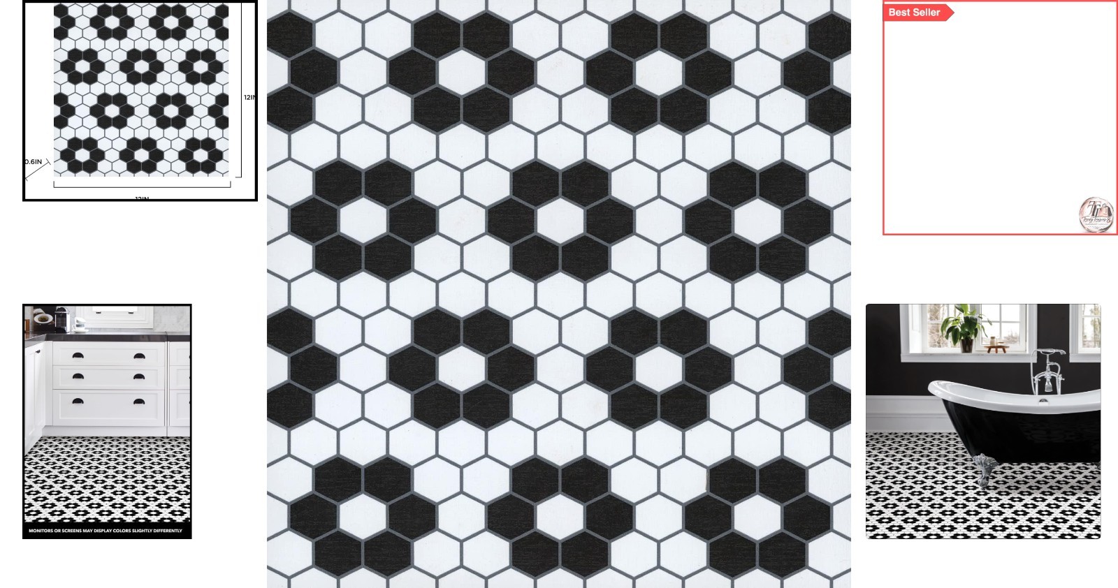 Black Biscotto Peel & Stick Floor Tiles – Floral Geometric Design