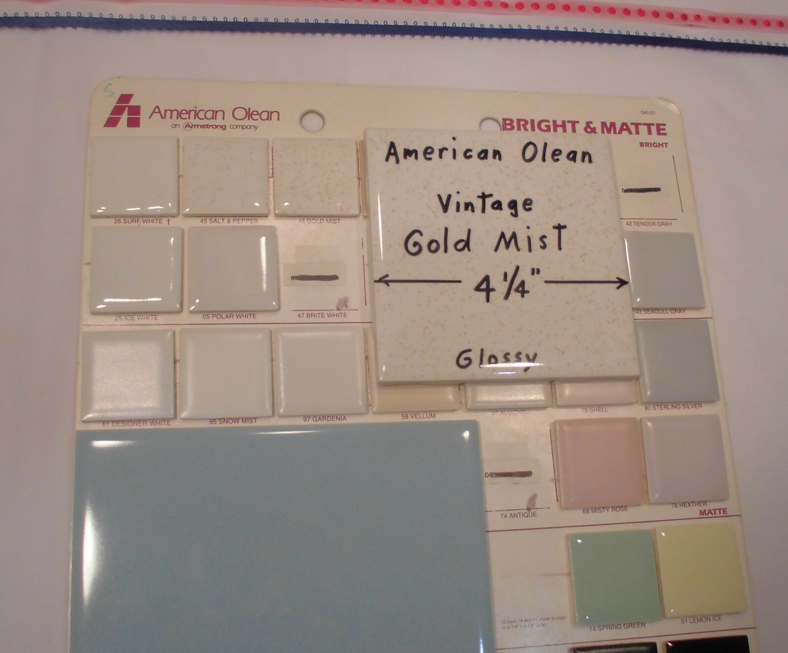 1 pc. Vintage *Gold Mist* Glossy Ceramic Tile #48 by American Olean 4-1/4″ NOS