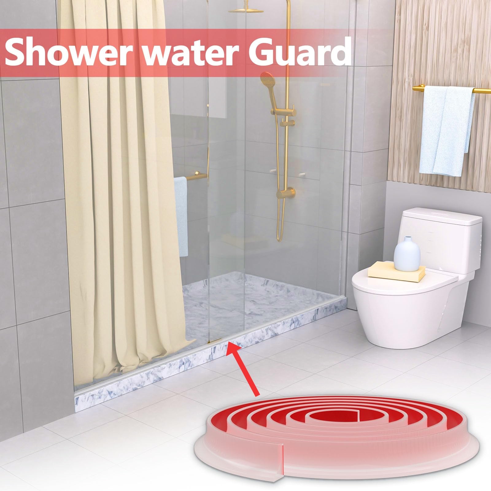 New Collapsible Shower Threshold Water Dam, Self Adhesive 39Inch, Transparent