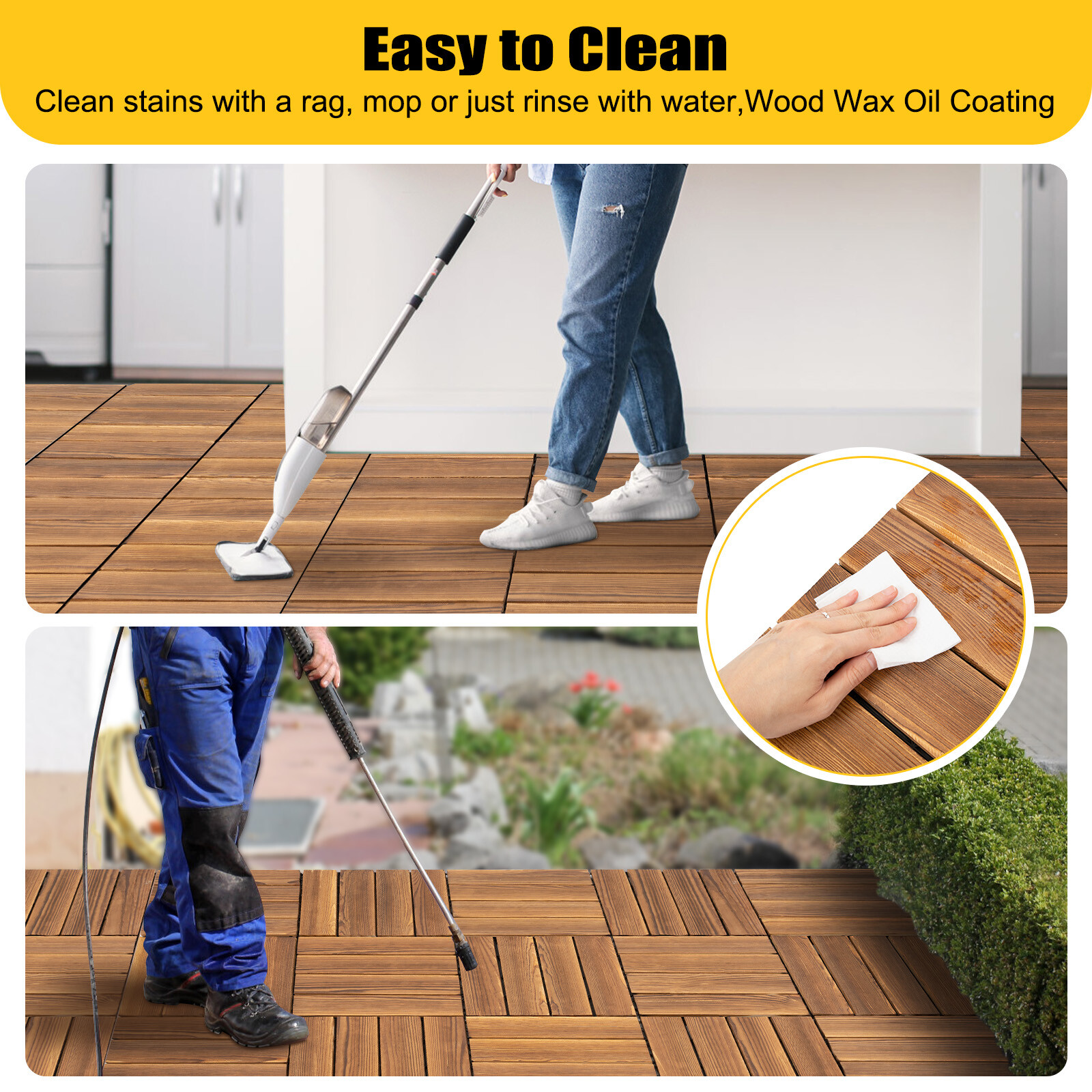 36Pcs Hardwood Interlocking Patio Deck Tiles Wood Flooring DIY Outdoor 12”x12”