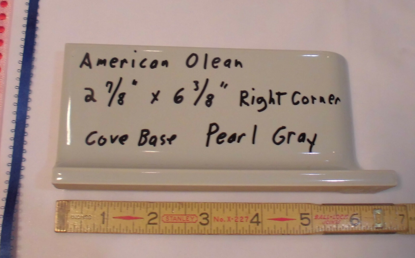1 pc.*Gray* stack-tile-on-top cove/base, Ceramic Right Corner; American Olean