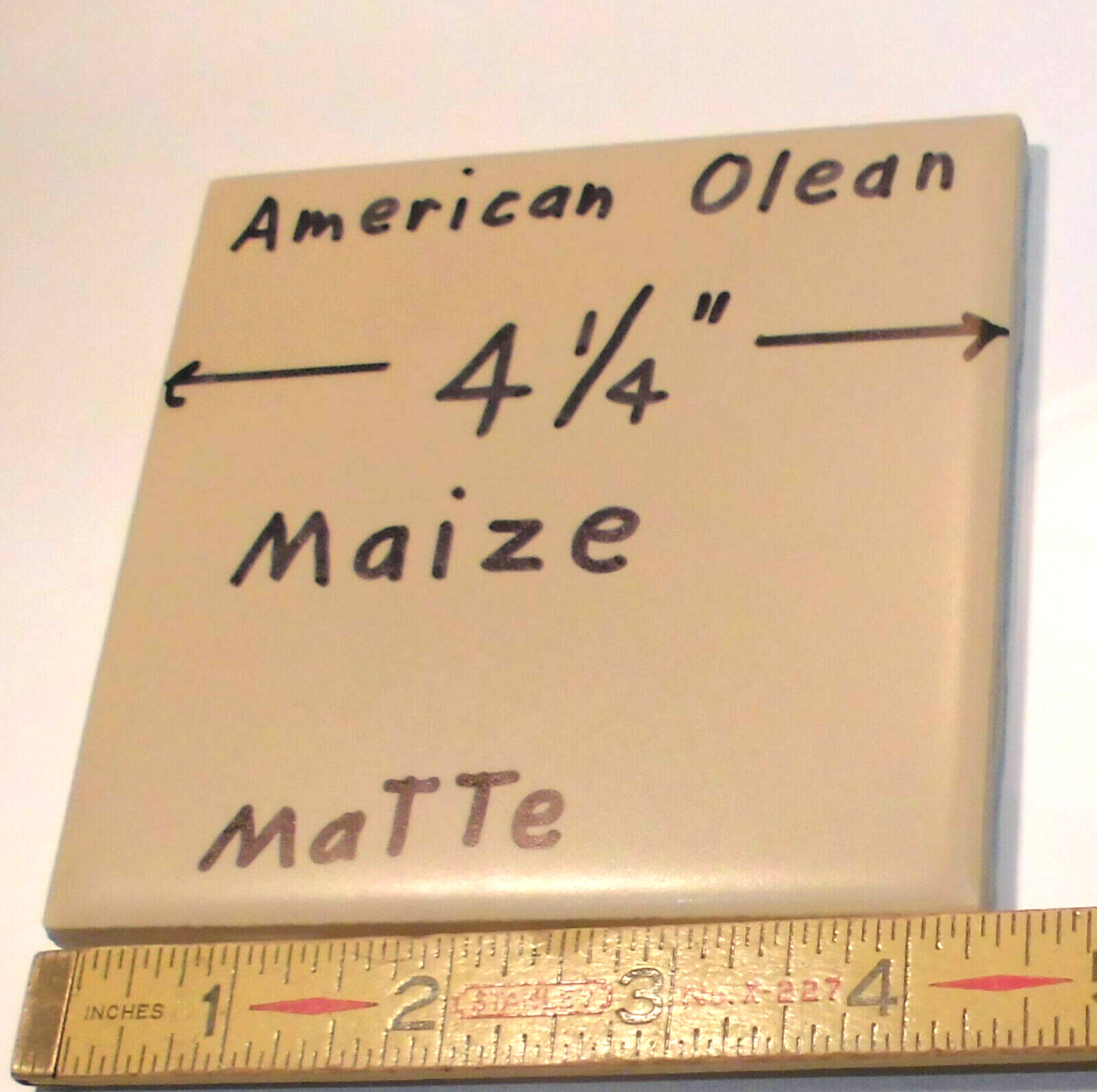1 pc. Vintage Ceramic Tile *Maize Color* American Olean; 4-1/4″ Matte +Yellow