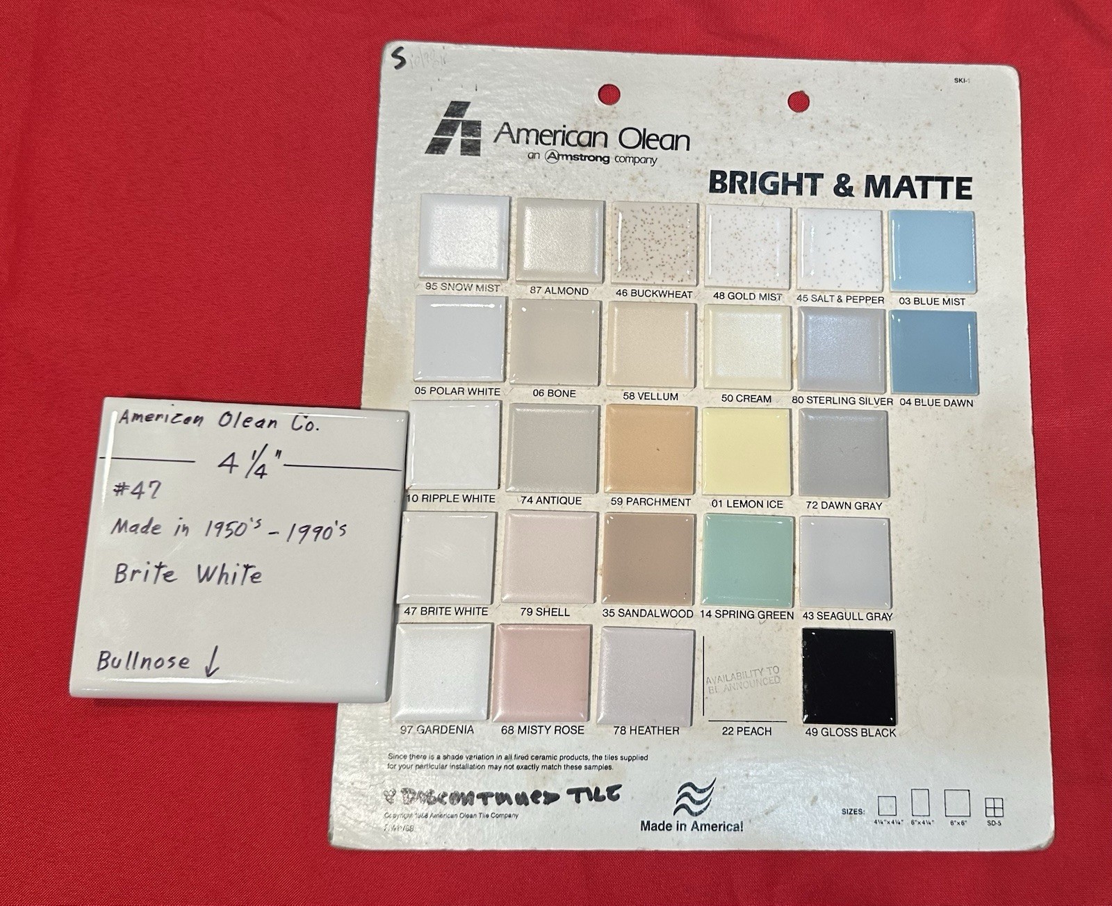 1 pc. Brite Gloss White #47: 4-1/4″ Ceramic Bullnose Tile by American Olean