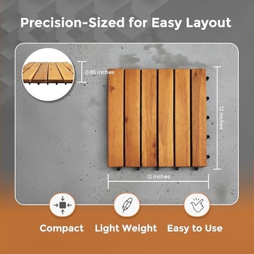 Interlocking Deck Tiles Snap Together Wood Flooring – 12 X 12 Acacia Hardwood Ou